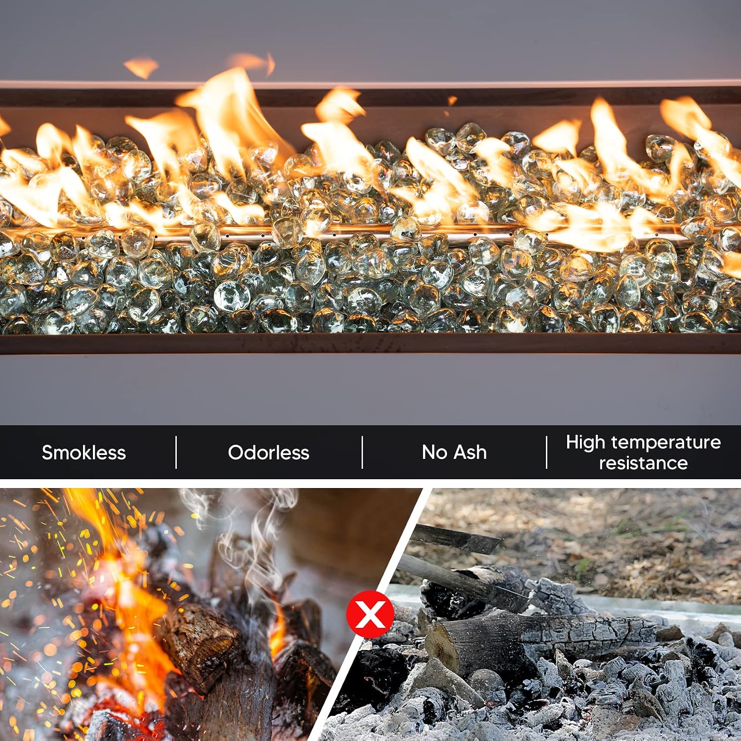 Mr. Fireglass 10 Pounds 1 Inch Diamond Fire Glass, High Luster Crystal Ice | Reflective Fire Pit Glass Rocks,10 lbs, For Propane & Natural Gas Fire Pits Table Fireplace & Lanscape