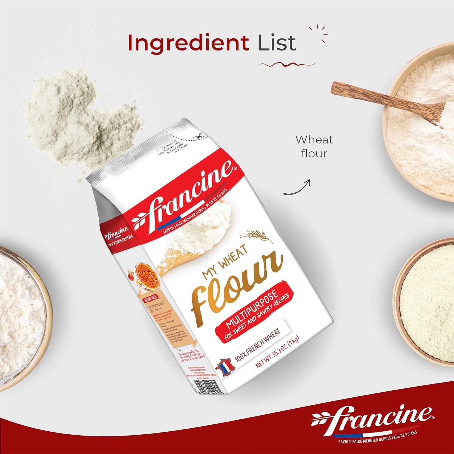 Francine T65 All-Purpose French Flour, Unbleached, 10% Protein, 2.2lb (2-Pack)