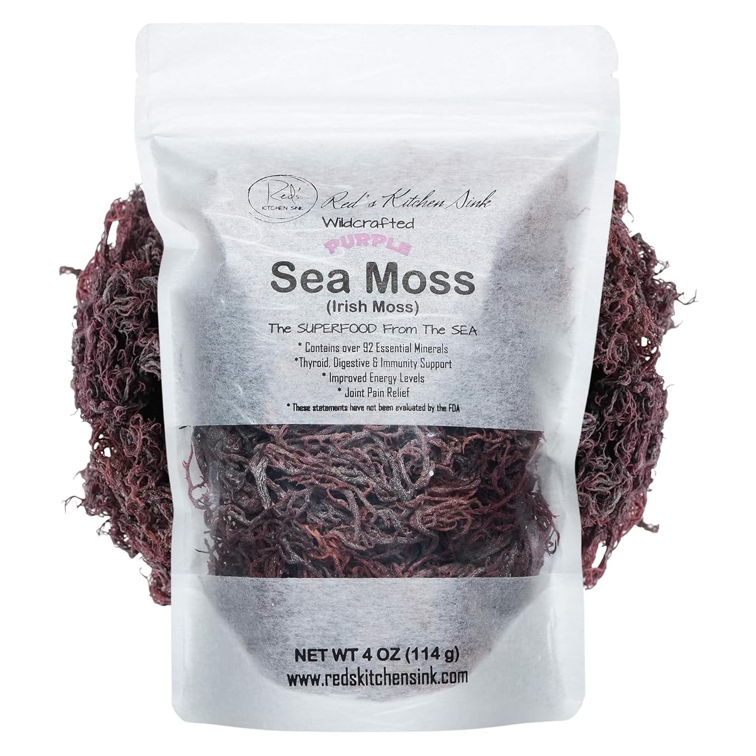 Raw Wildcrafted Purple Sea Moss 4oz, St. Lucia Seamoss, Natural Ocean Harvested Whole Purple Moss