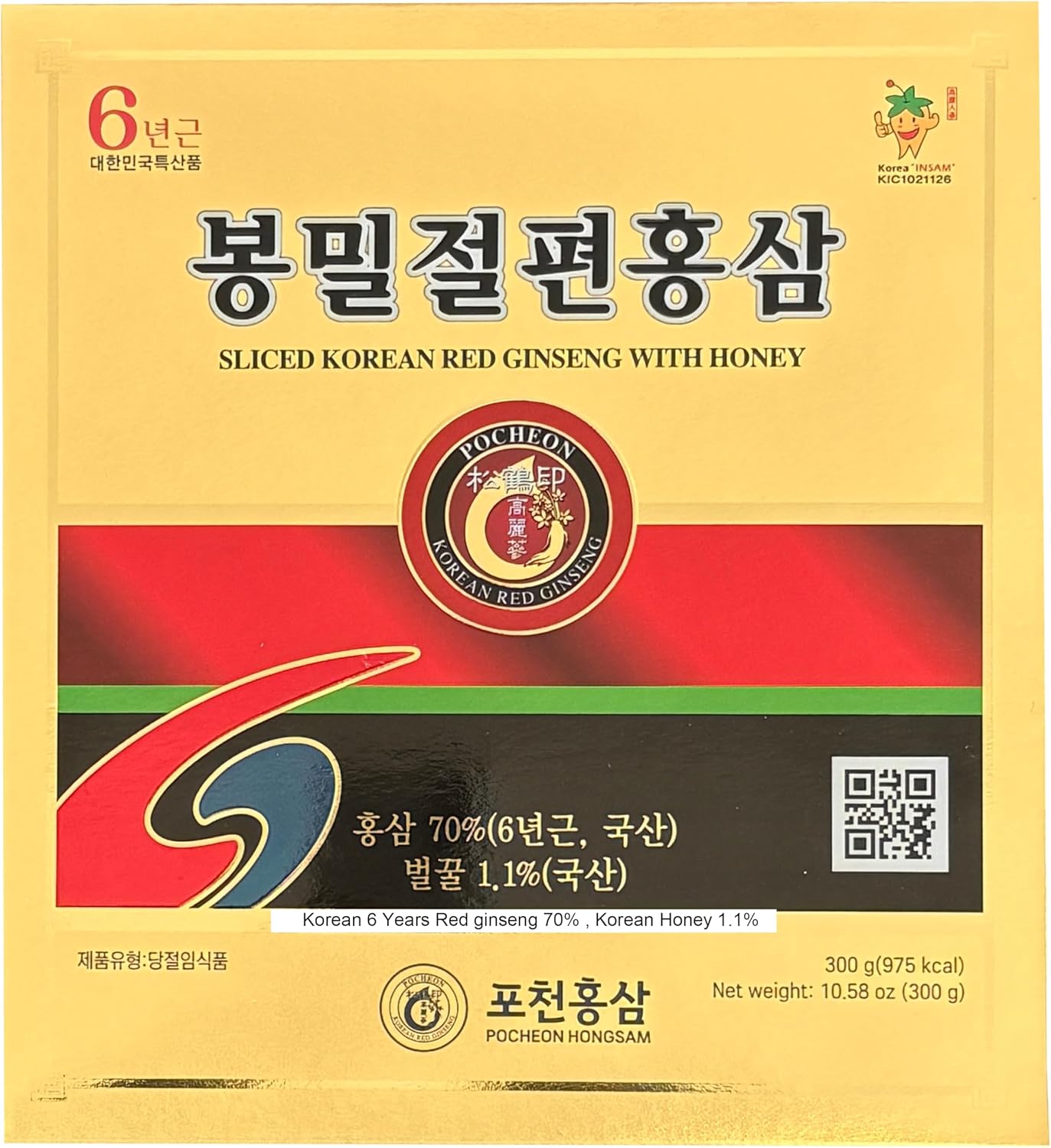 Pocheon 300g(10.6oz) 6Years Sliced Korean Panax Red Ginseng Roots with Honey, Saponin