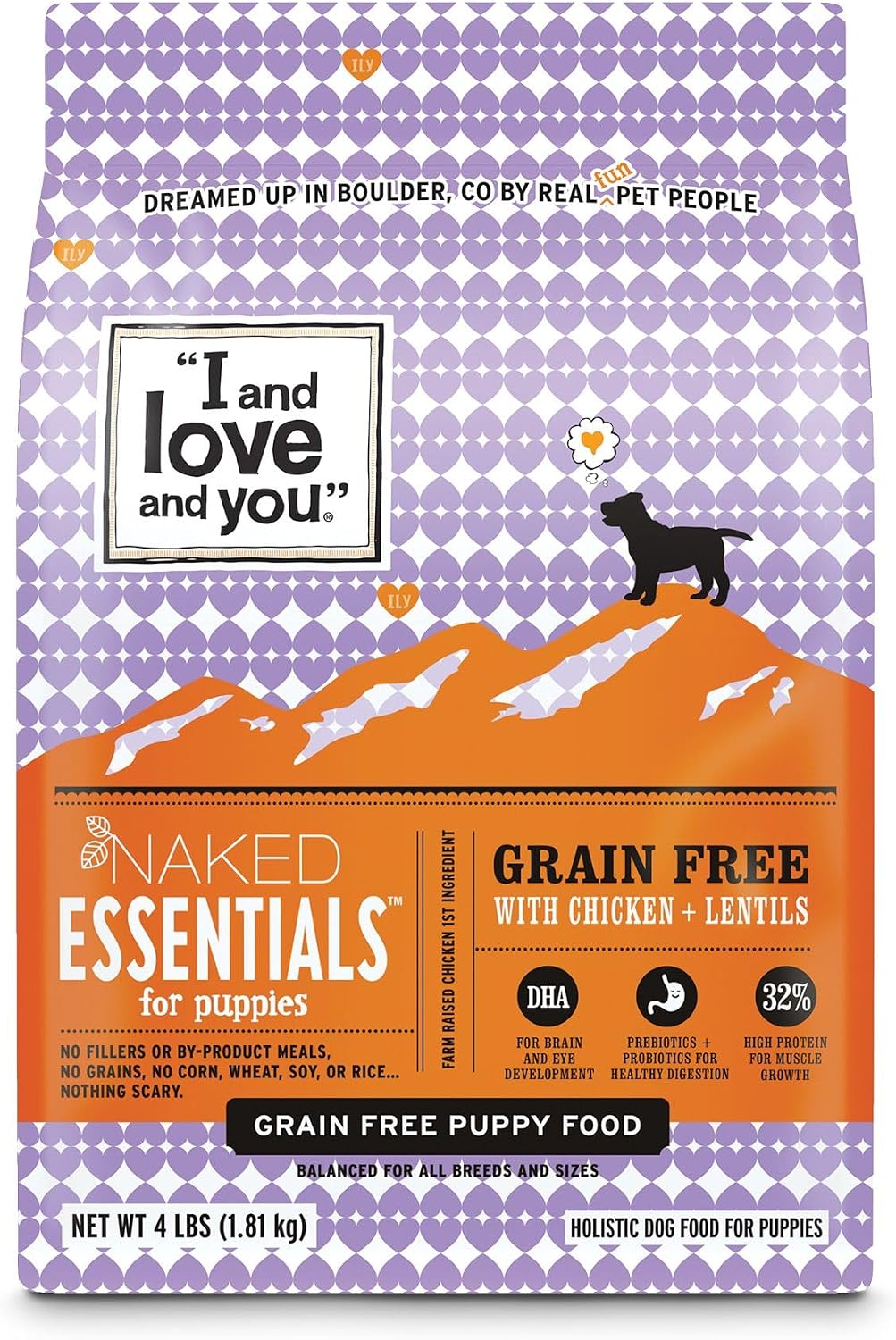 I and love and you Naked Essentials Dry Dog Food - Lamb + Bison - High Protein, Real Meat, No Fillers, Prebiotics + Probiotics, 4lb Bag