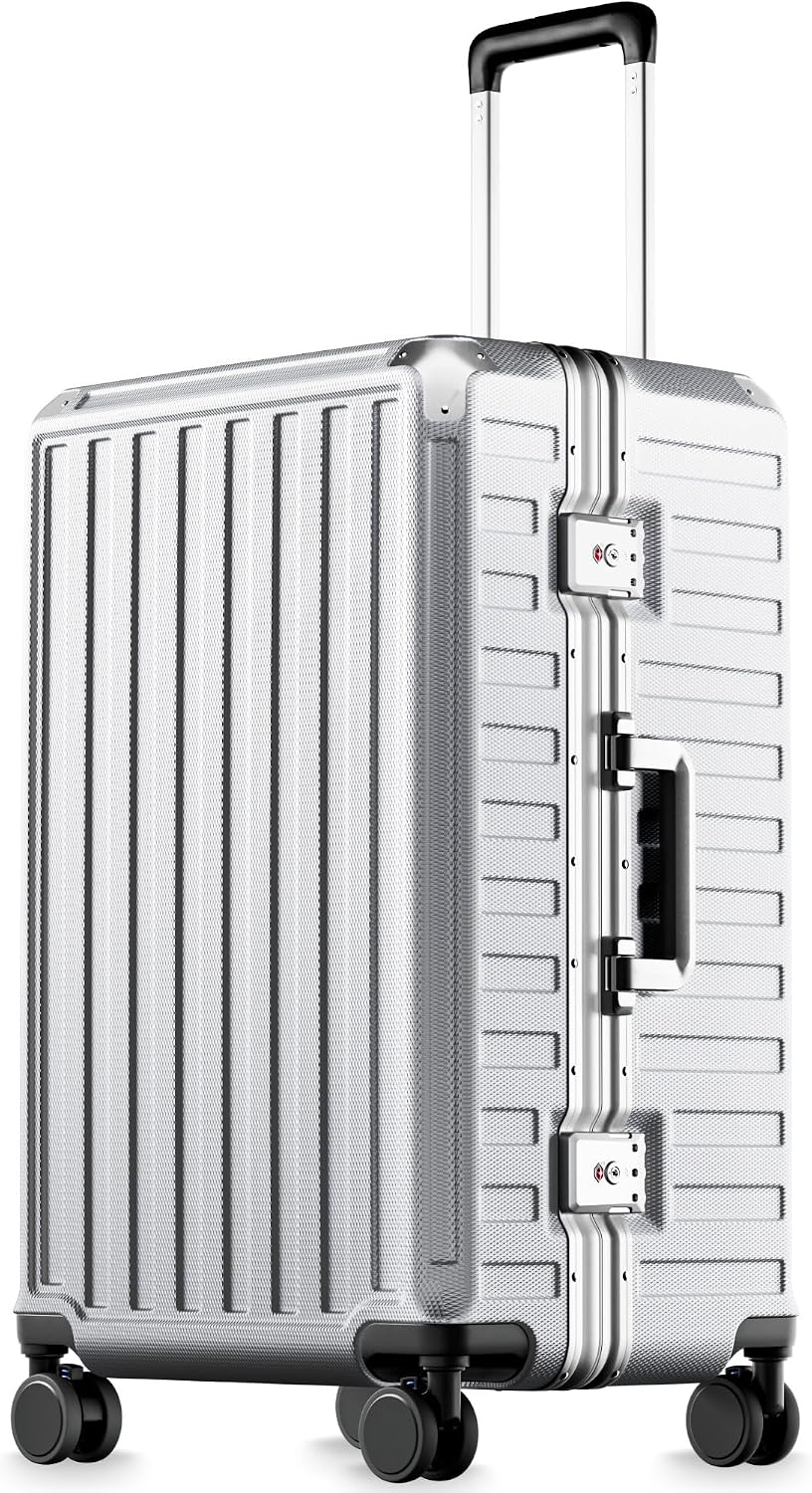 LUGGEX Zipperless Checked Suitcase, Aluminum Frame, Charcoal Metallic, 28" | Checked Luggage, 100% PC Hard Shell, 8010S Aluminum Frame, 8 Spinner Wheels, TSA Lock, Hard Shell, ZX-Core