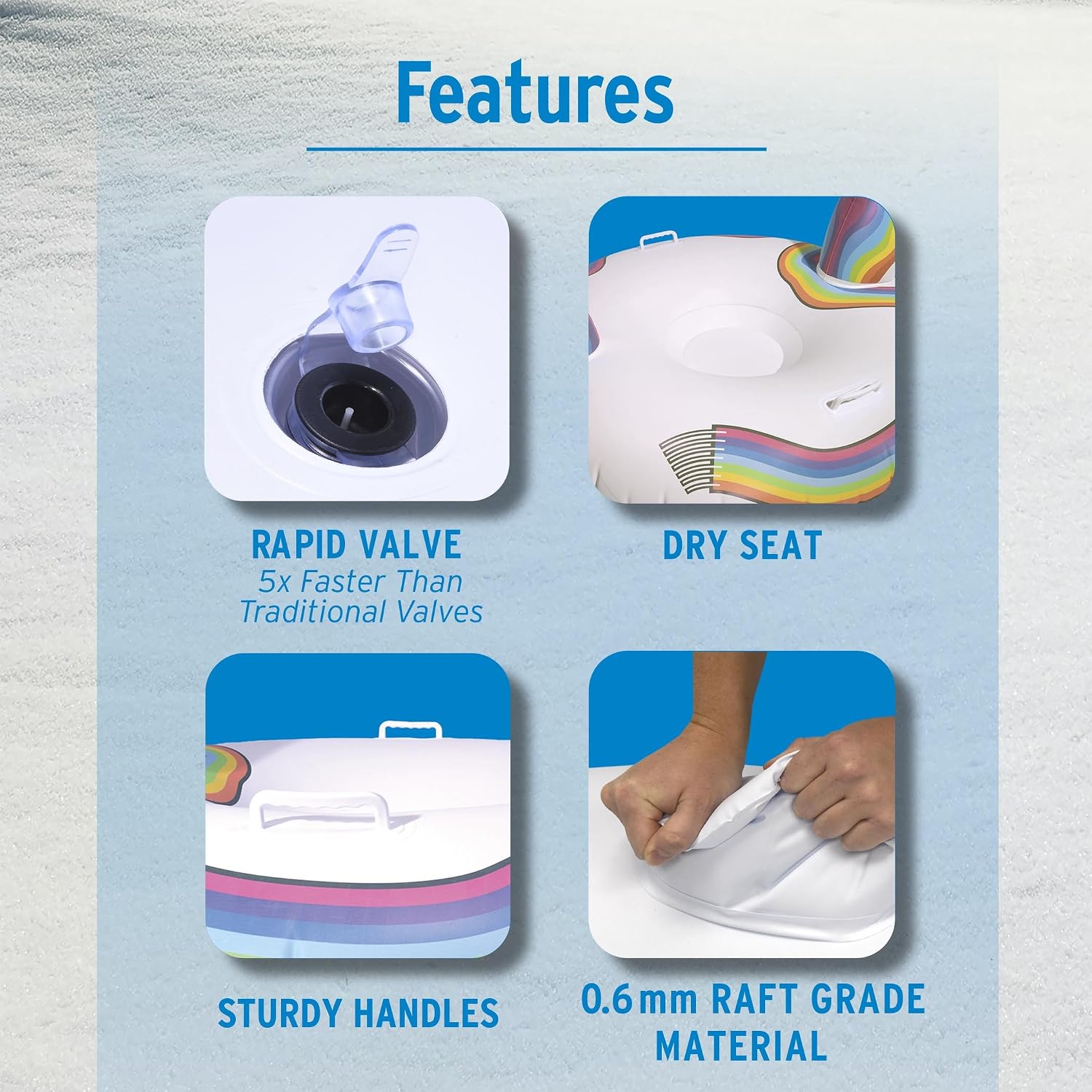 GoFloats Winter Snow Tubes - Choose from Unicorn, Disney's Frozen, Ice Dragon, Polar Bear, Penguin, Flamingo - Inflatable Sled for Kids and Adults