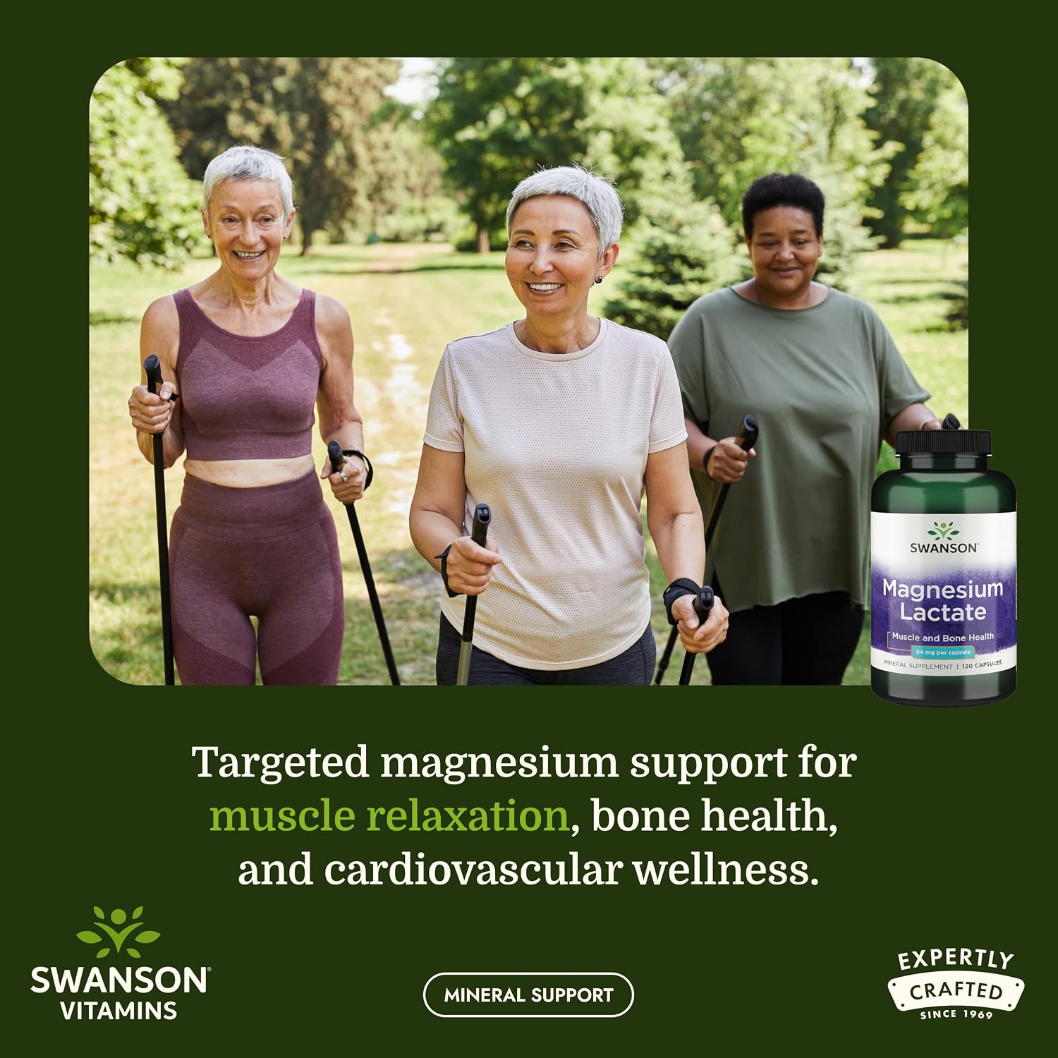 Swanson Magnesium Lactate Lactose-Free, 84 mg, 120 Capsules | Lactose-Free Mineral Supplement for Muscle and Bone Health Support, Gentle on the Stomach, Non-GMO and Gluten-Free