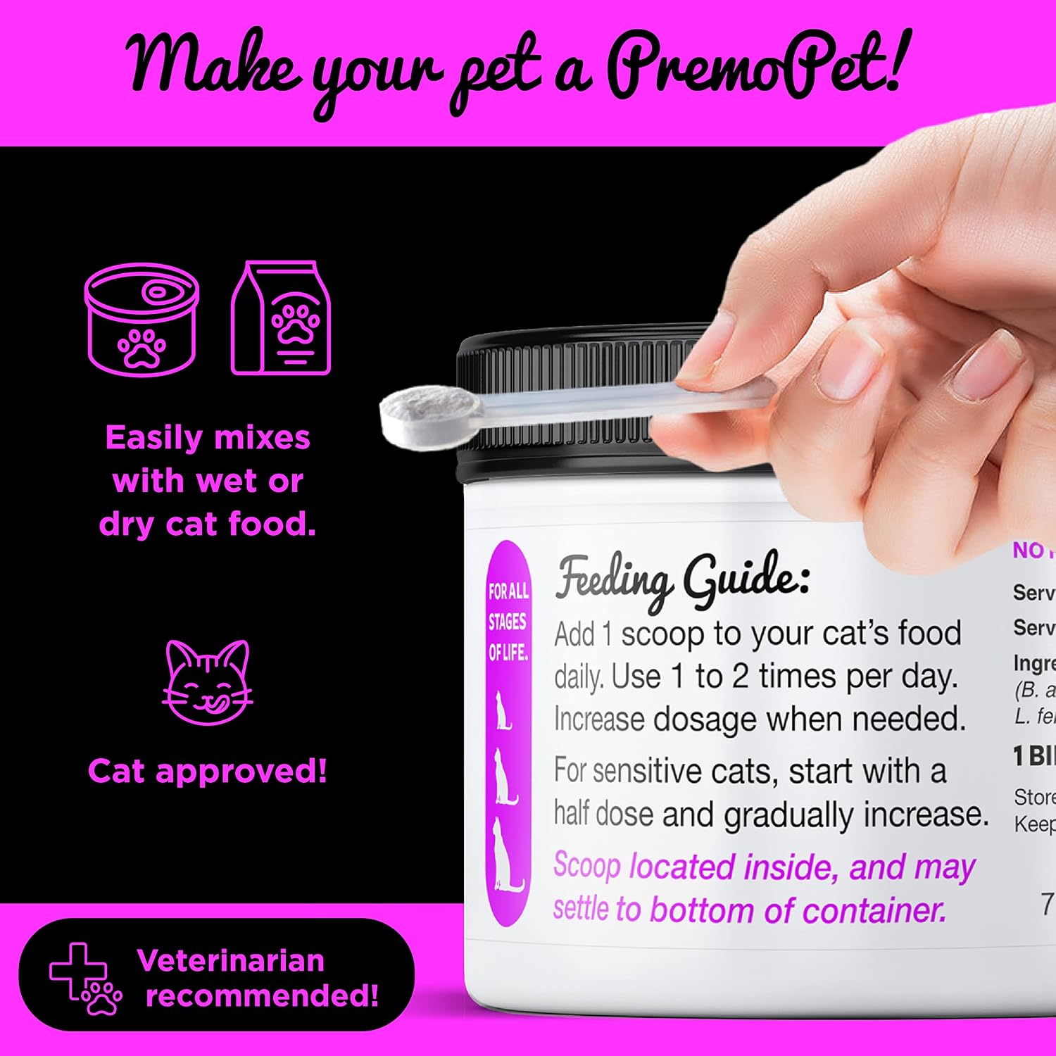 PROBIOTIC for Cats – 120 Servings - Premo Pet – Digestive Aid Plus Prebiotics - Best for Diarrhea, Vomiting, Gas