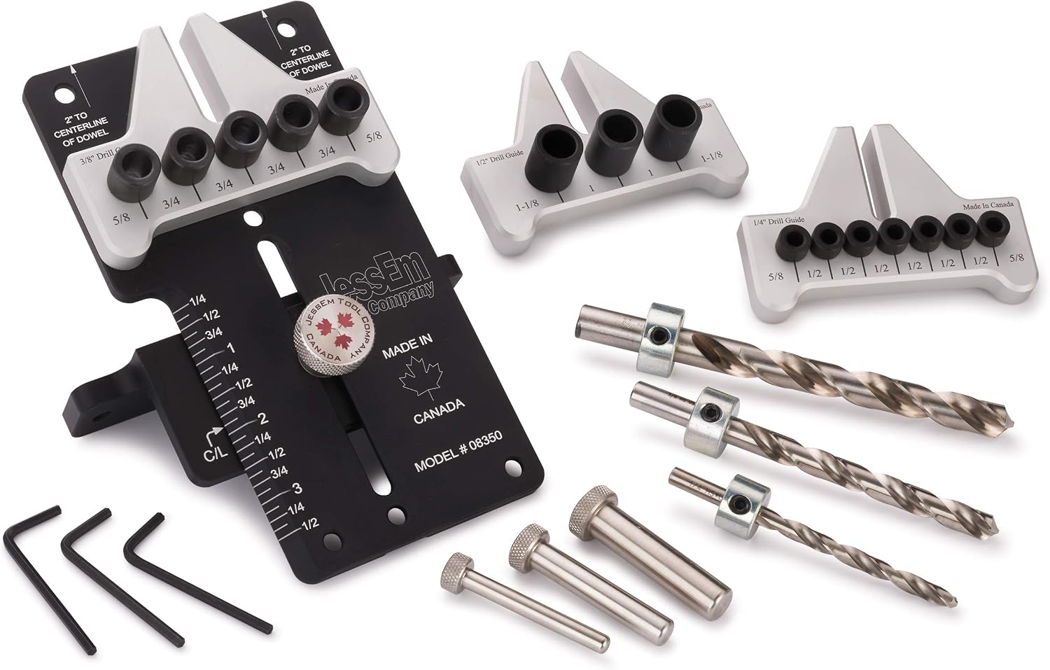 JessEm 08350MK Doweling Jig Master Kit, Dowel Jig for Woodworking Joinery | Drills 1/4, 3/8 and 1/2 in dowel holes with CNC machined aluminum accuracy
