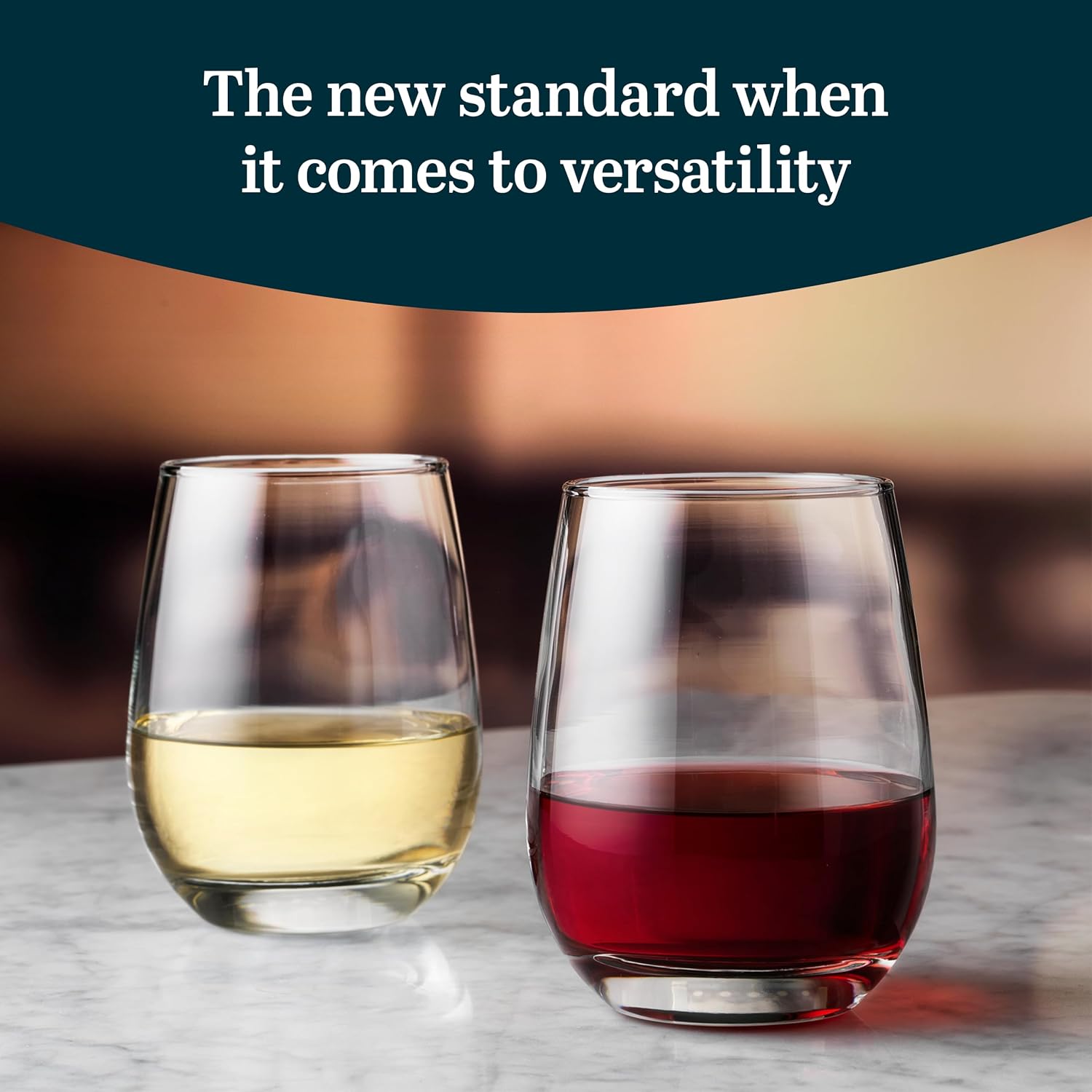 Libbey Classic Blue All-Purpose Stemless Wine Glasses Set 6, Timeless Wine Cups Set of 6, 15.25 Oz, Wine Glass Set for Dinners, Weeknights