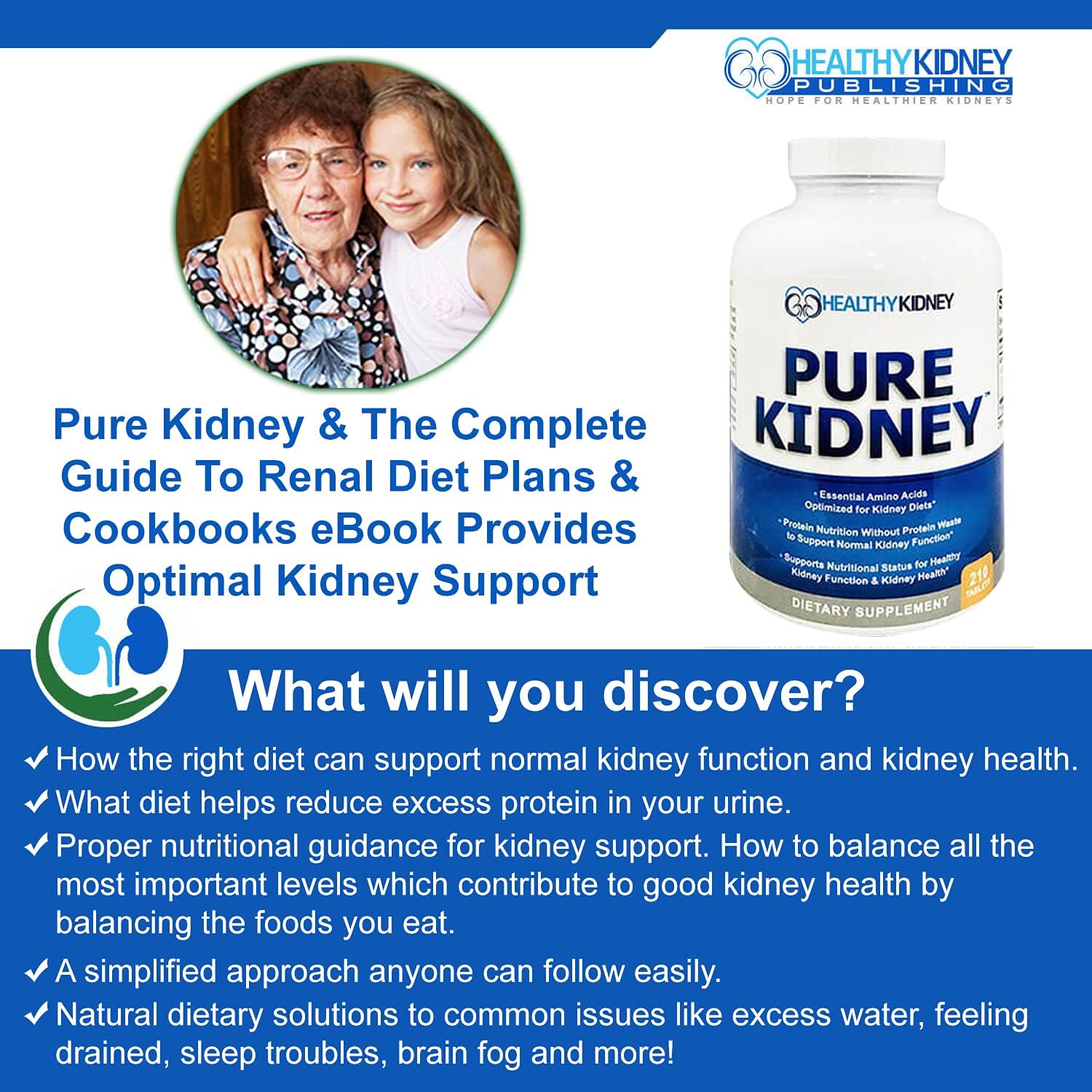 Pure Kidney Health Supplement and Renal Diet Cookbook for Rejuvenation