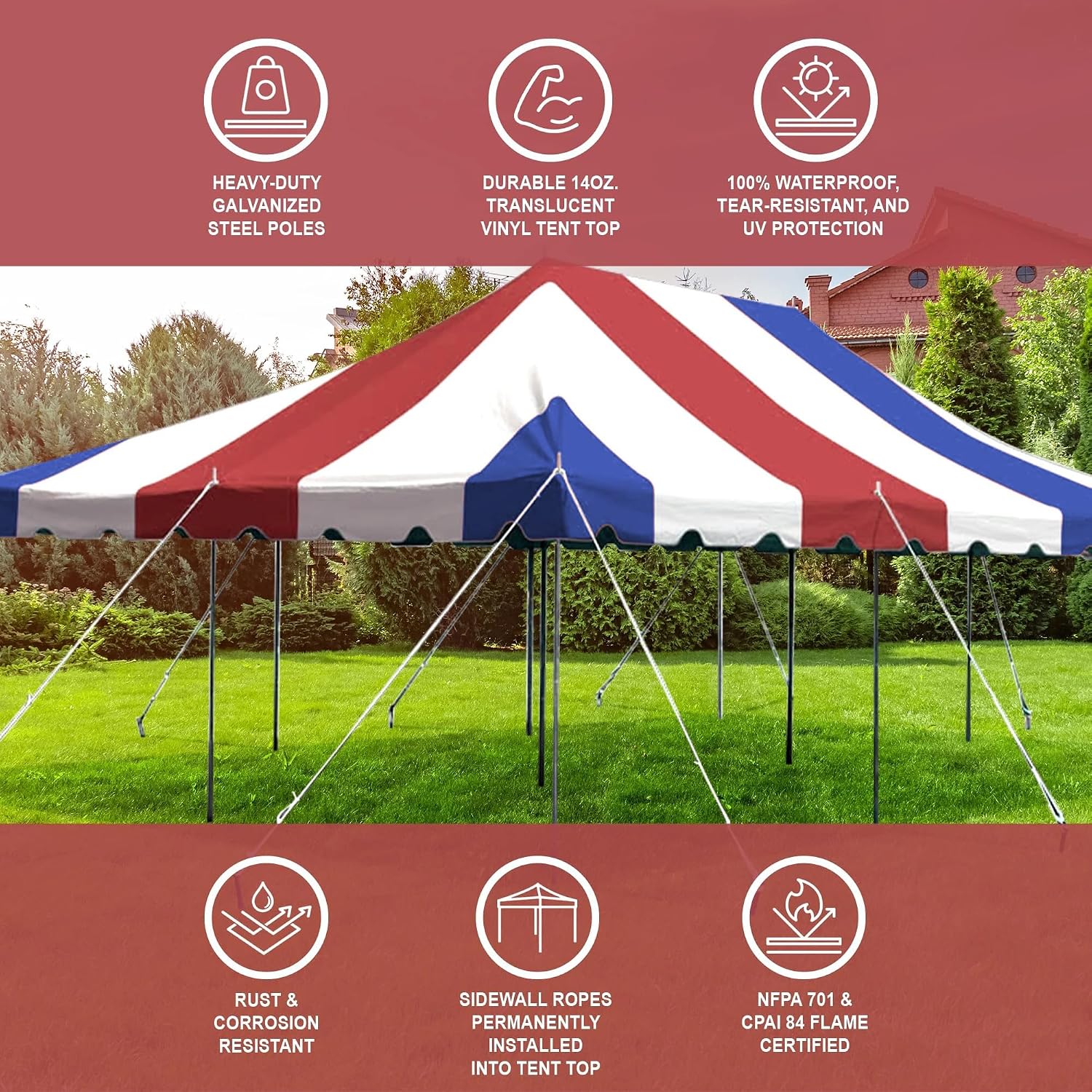 20’ x 20’ Weekender Canopy Pole Tent, Indoor and Outdoor Heavy Duty Easy Up, 80 Person Capacity Tent for Parties, Weddings, and Events, Commercial and Residential Use, PVC White Top | Easy Up Weekender Canopy Tent With 80 Person Capacity - Outdoor Canopi…