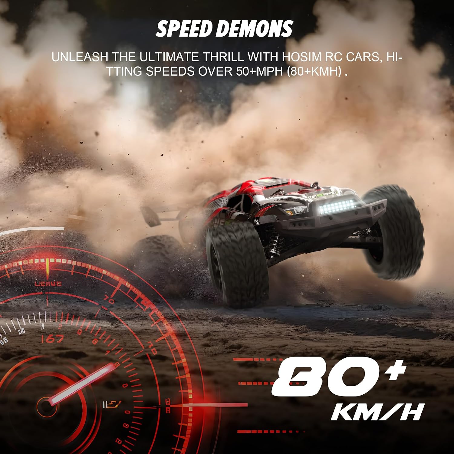 Hosim Mini 1:8 Brushless RC Cars for Adults, VEXARO 50+MPH Fast RC Trucks | 3660 3100KV Brushless Motor & 80A ESC, 2* 2600mAh 3S Lipo, Chrome Steel Central Transmission, All-Metal Oil-filled Shocks