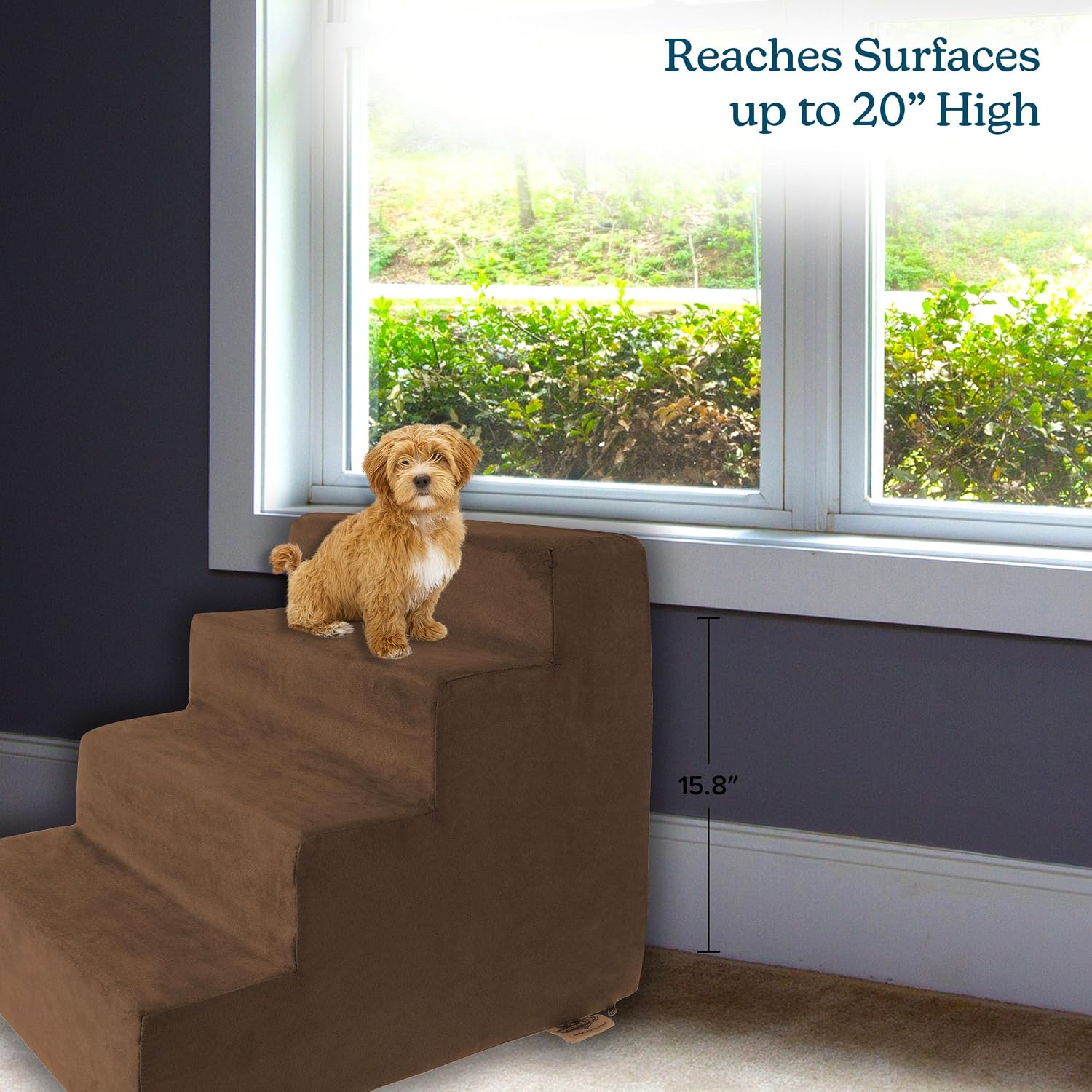3-Step Pet Stairs - Nonslip Foam Dog and Cat Steps with Removable Zippered Microfiber Cover - 2-Tone Design for Home or Vehicle Use by PETMAKER (Tan) | 3-Step Pet Steps for High Bed and Couch - Pet Stairs with Nonslip Bottom, High-Density Foam, and Remov…
