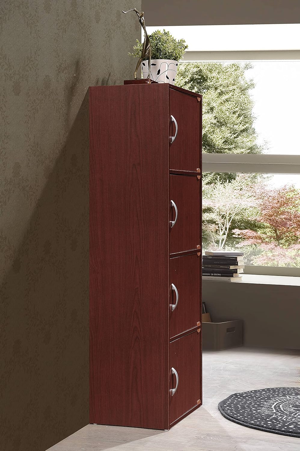 HODEDAH IMPORT 4-Shelf Bookcase Cabinet, Black