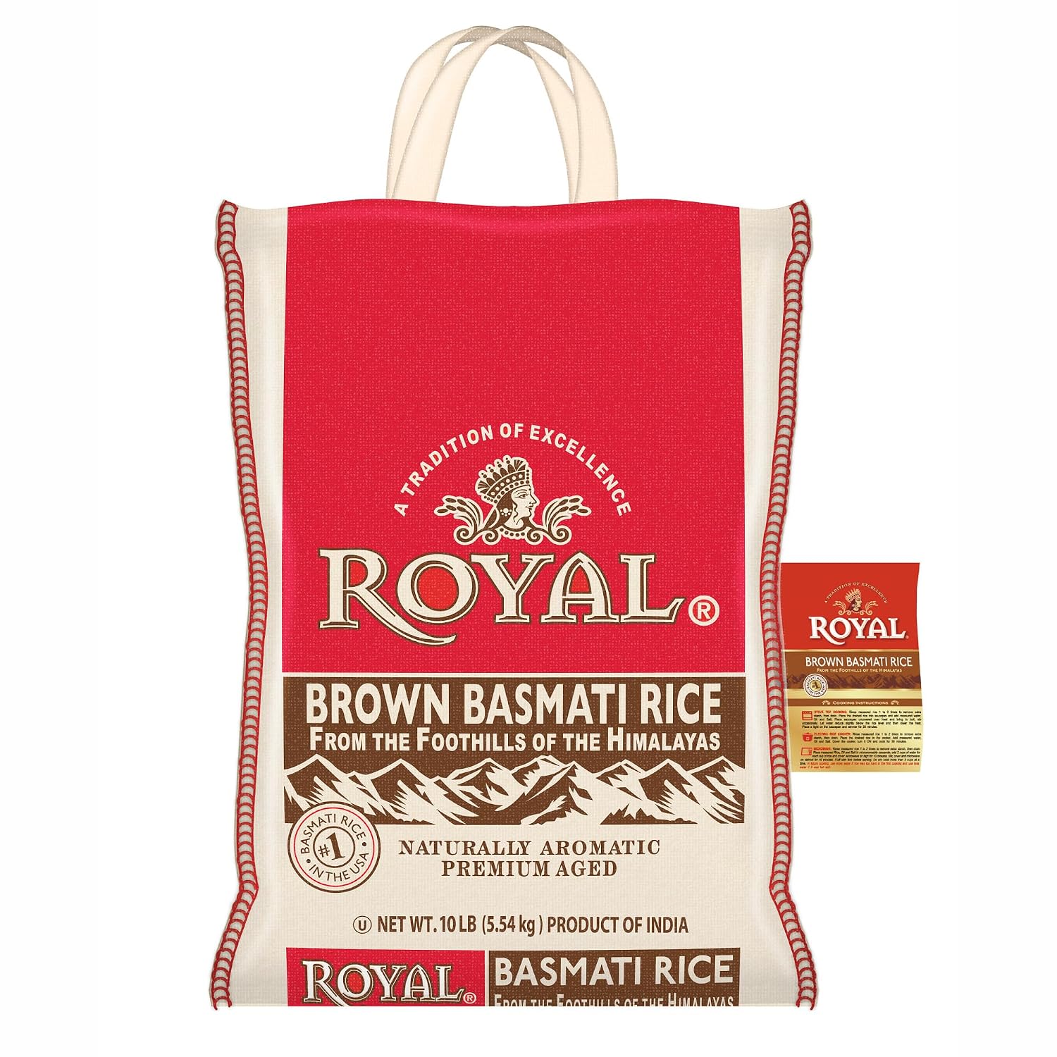 Royal Brown Basmati Rice - Authentic Long Grain Rice - 10 lb Bag | Perfect for Biryanis, Pilafs & Curries - Cook in Microwave or on Stove Top
