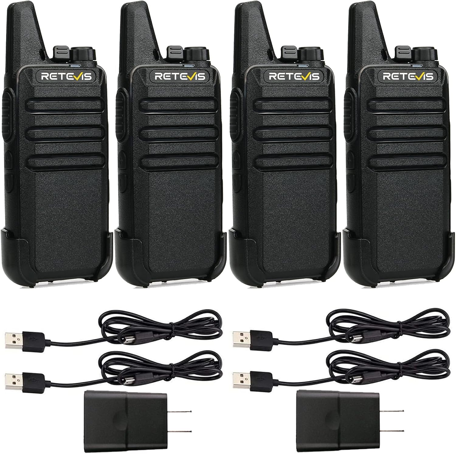 Retevis RT22 Compact & Lightweight FRS Walkie Talkies Long Range (4 Pack) | For Small Business, Camping, Hiking, Cruise, Safe Short Antenna, Comfortable to Carry, Loud & Clear Audio, USB-C