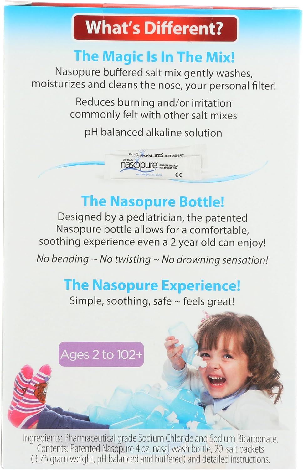 Nasopure Nasal Wash, Little Squirt Kit, “The Nicer Neti Pot” Sinus Wash Kit, Comfortable Nasal Rinse Bottle & 20 Salt Packets