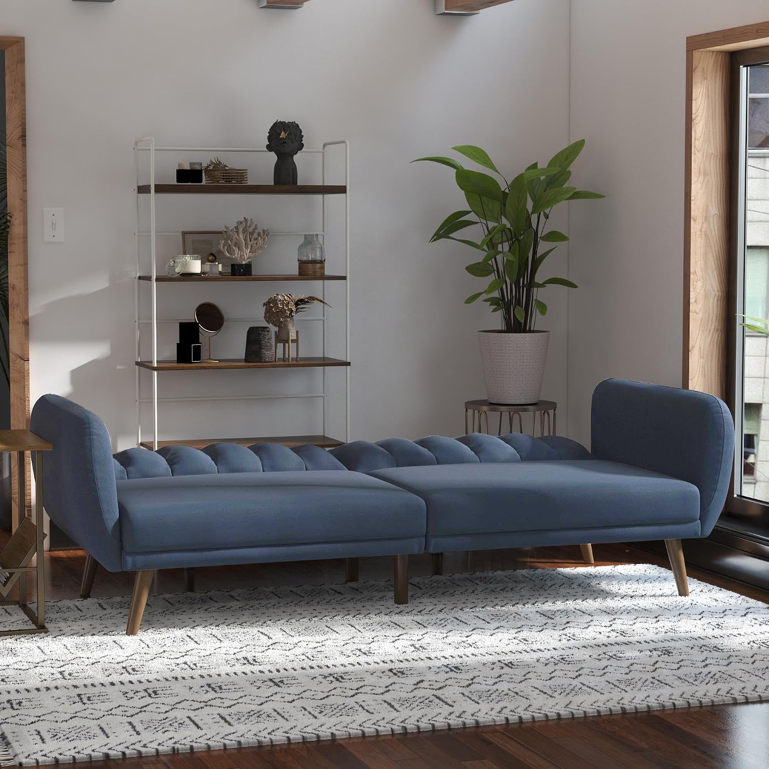 Novogratz Brittany Futon Sofa Bed and Couch Sleeper, Camel Faux Leather
