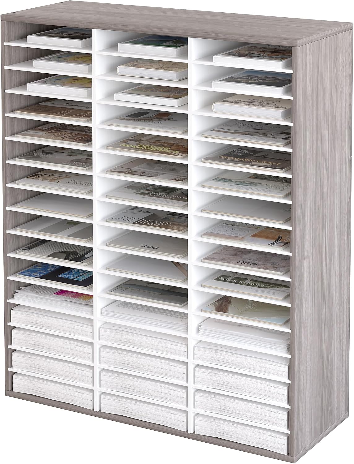 EasyPAG 12 Compartments Wooden Literature Organizer with Adjustable Shelves, 6000 Sheets Capacity Paper Organizer