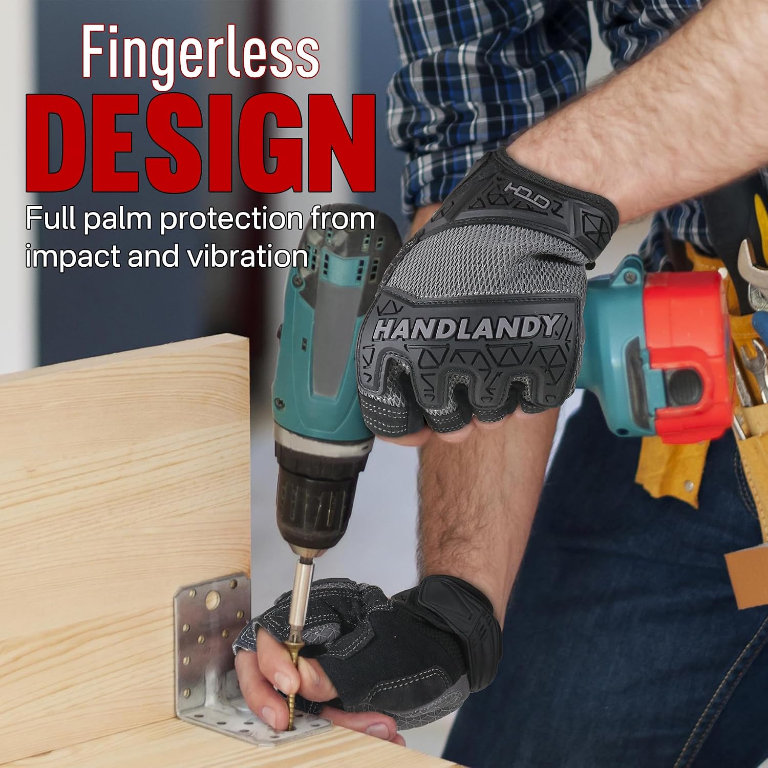 HANDLANDY Framer Work Gloves Open-Finger Carpenters Gloves, Fingerless Gaming Gloves for Tactical Shooting, Airsoft, Hunting, Police Work and Hiking L