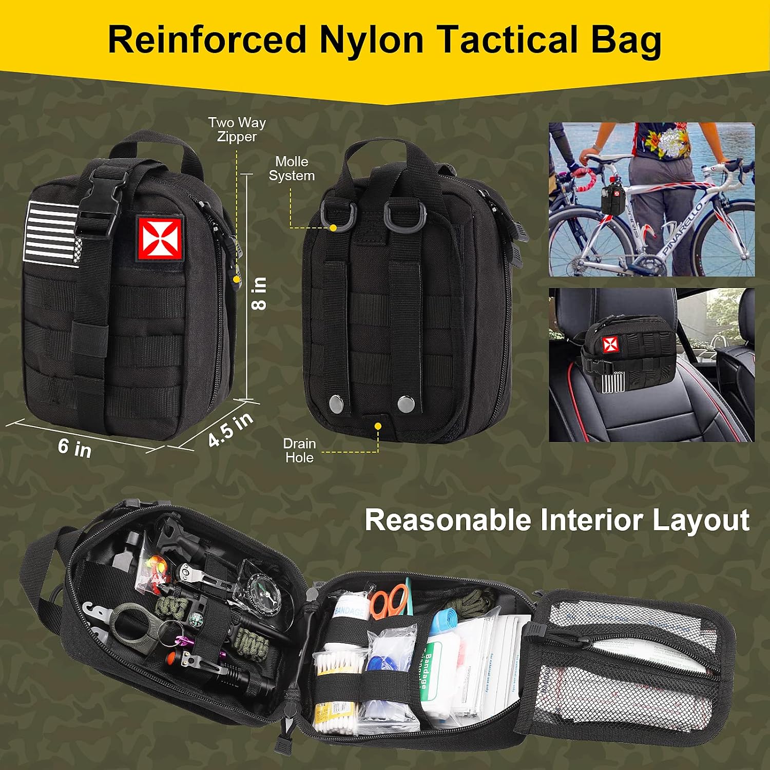 Survival First Aid Kit, 248PCS Survival Tools Camping Essentials Tactical Gear Emergency Trauma Medical Supplies Packed in a MOLLE Pouch, Saber Card
