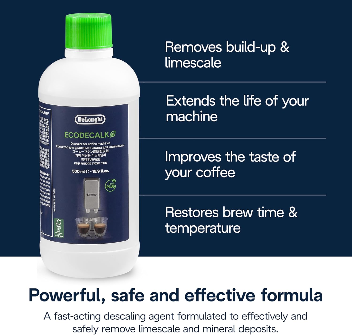 De'Longhi EcoDecalk Universal Descaler, for Coffee Machines 16.90 oz | Safe Formula, Universally Compatible, 15 Month Supply, Easy to Use