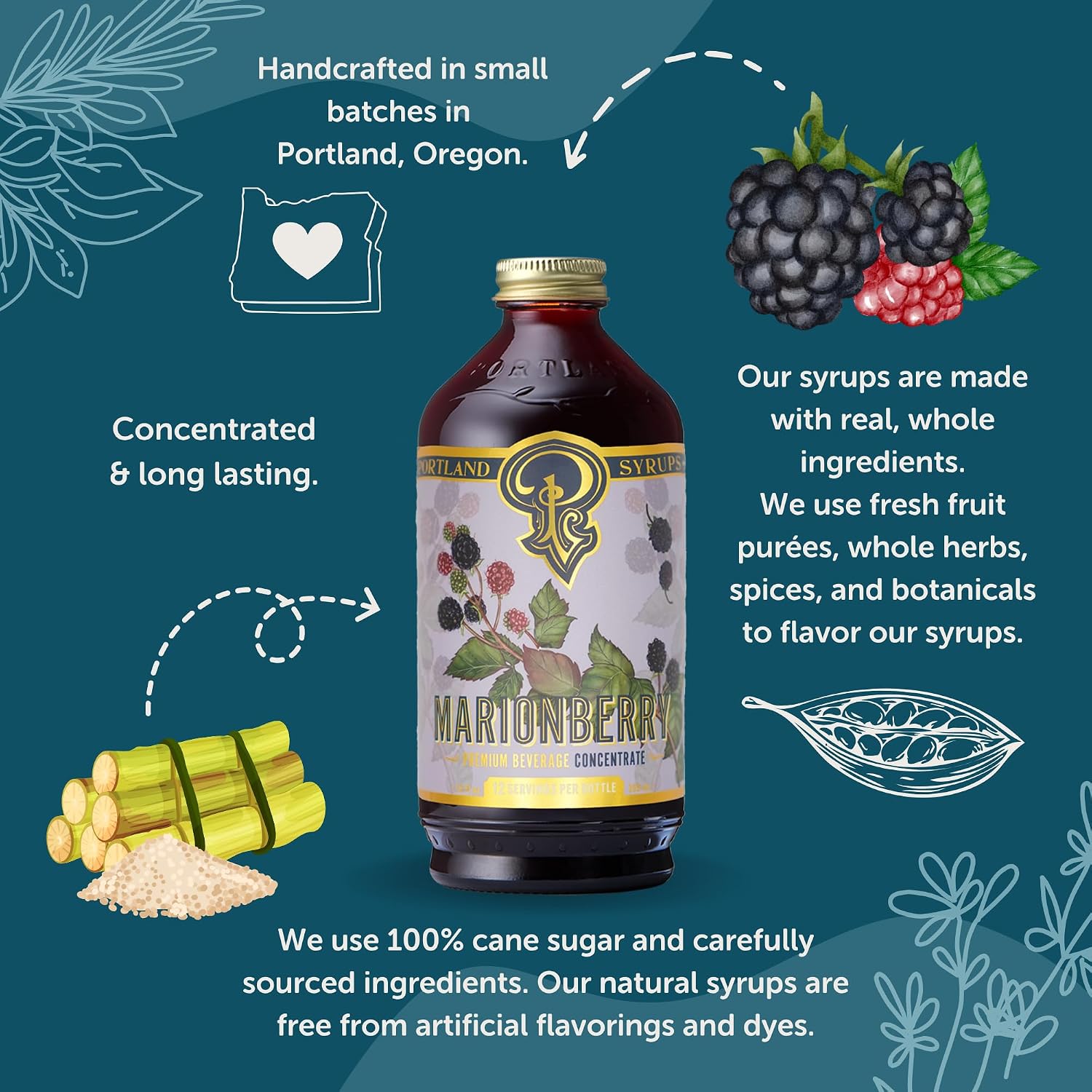 Portland Syrups Marionberry Syrup for Cocktails, 12 oz, 12 Servings