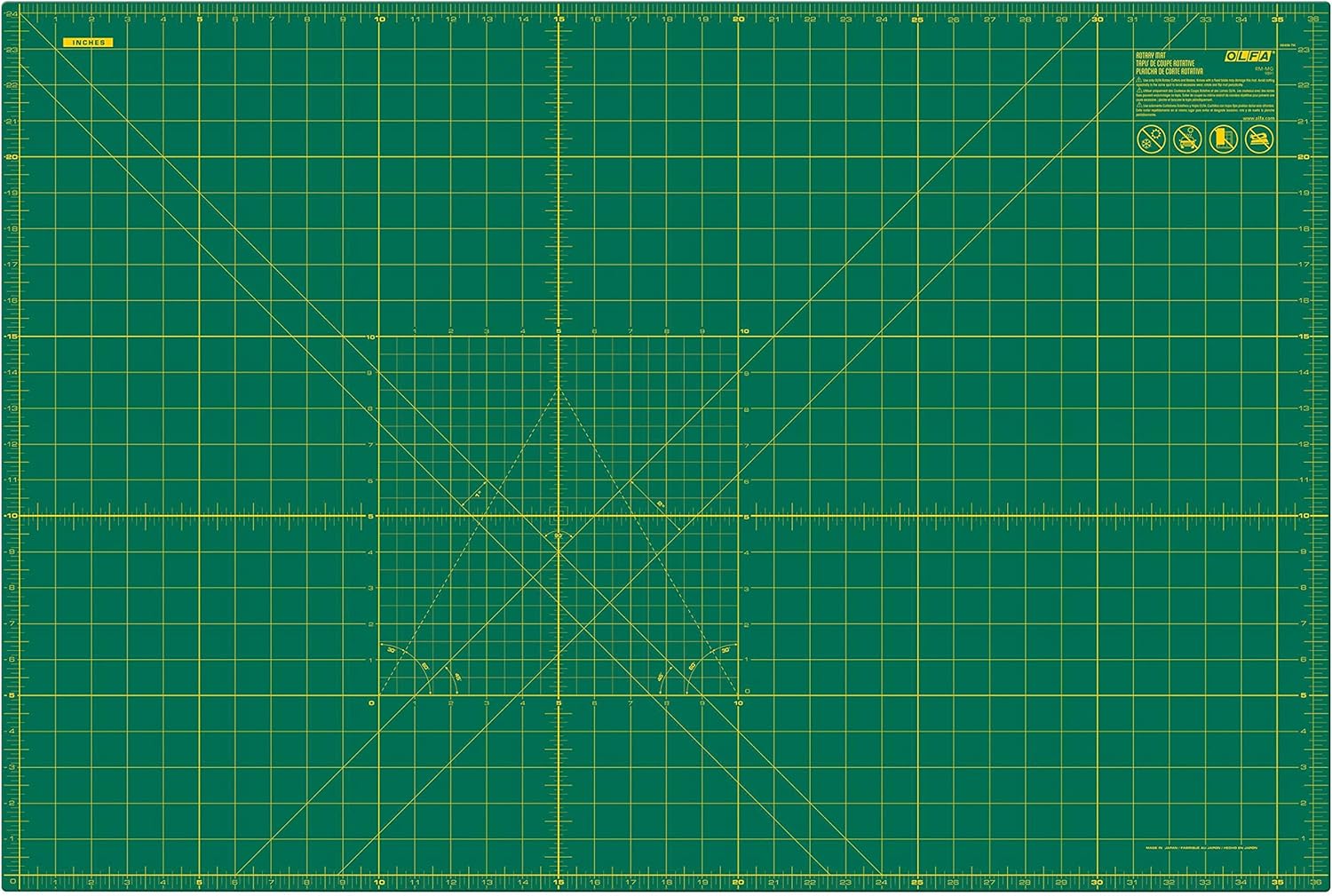 OLFA 24x36" Self-Healing Rotary Cutting Mat (RM-MG) - Double-Sided, Green | Self-healing, triple-layer, double-sided grid