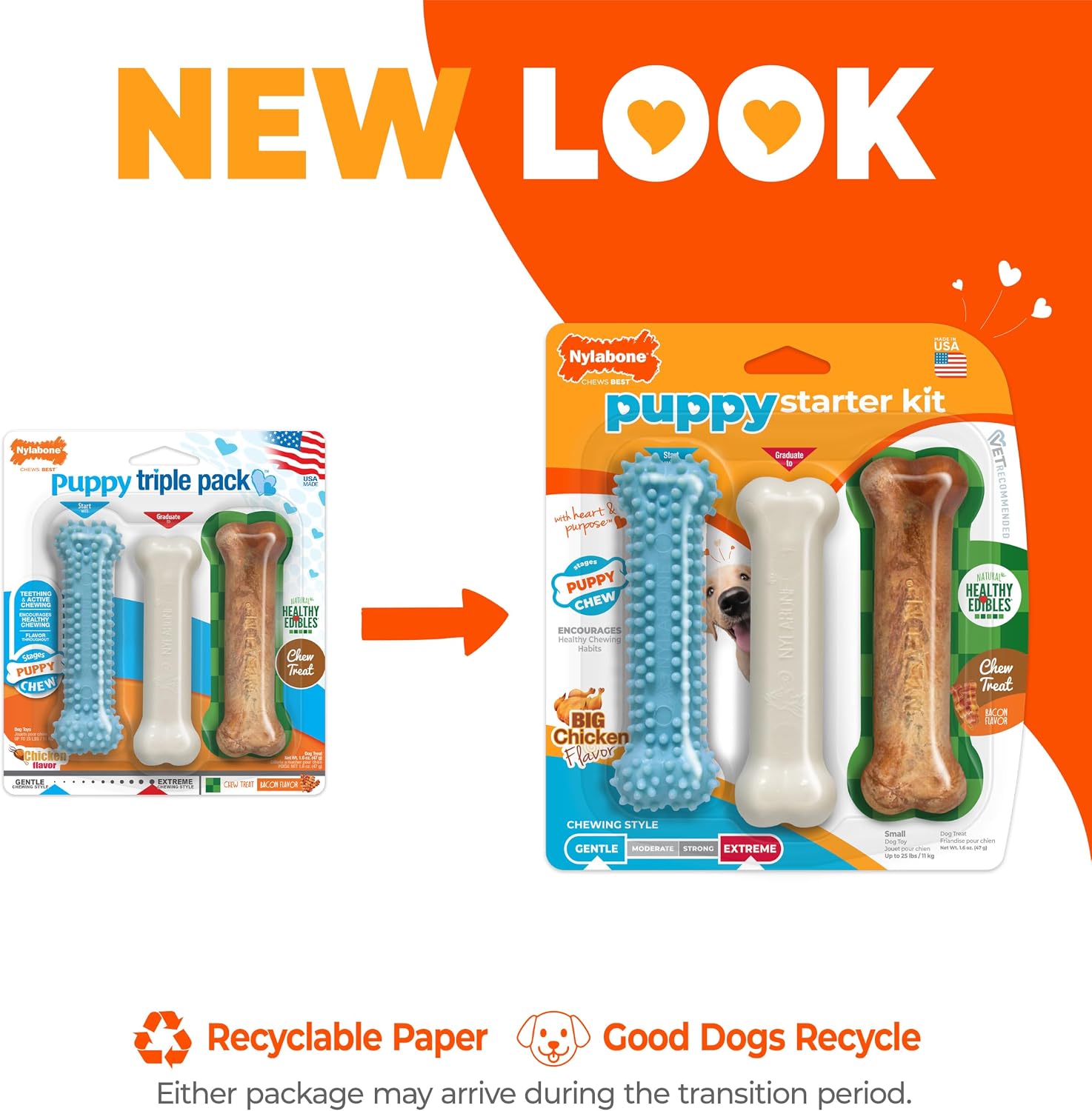Nylabone Puppy Pacifier Chew Toy, Teething Toys for Puppies up to 25 lbs | Puppy teething toys with bacon flavor, soft material, textured nubs massage gums