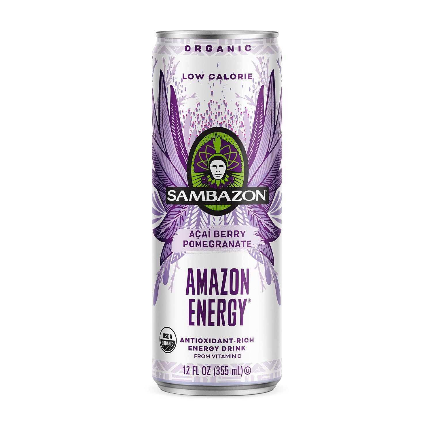 Sambazon Organic Amazon Energy Drink, Jungle Love, Acai Berry and Passionfruit, 12 Fl Oz (Pack of 12)