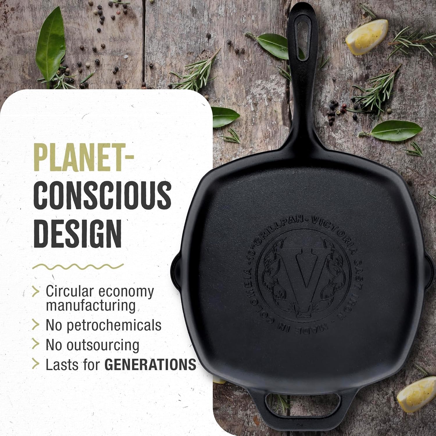 Victoria 10-Inch Cast Iron Skillet, Pre-Seasoned Cast-Iron Frying Pan with Long Handle, Made in Colombia | Pan with Long Handle, Made in Colombia