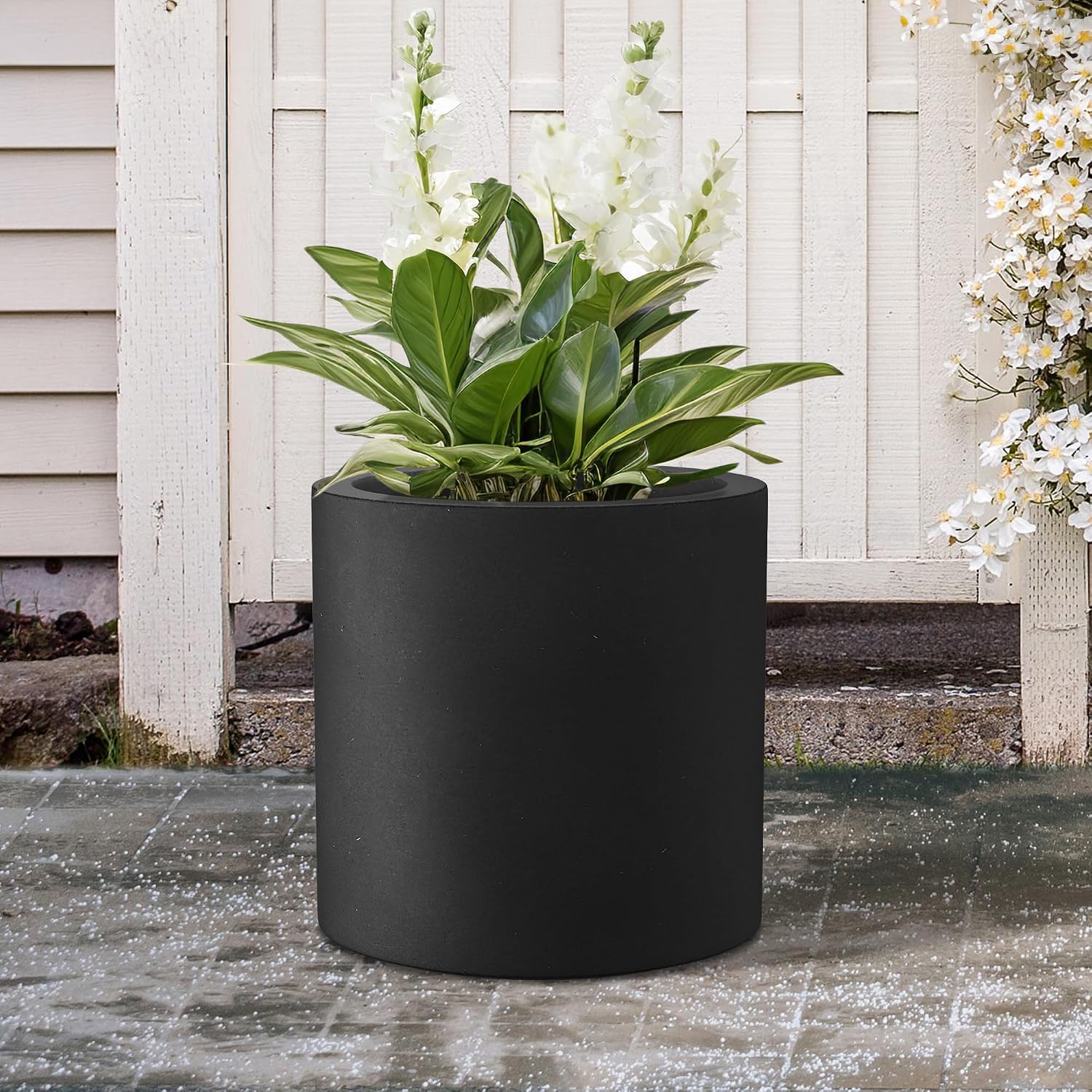 Kante Large Round Cylinder Charcoal Concrete Planter 15.8" Tall, Outdoor
