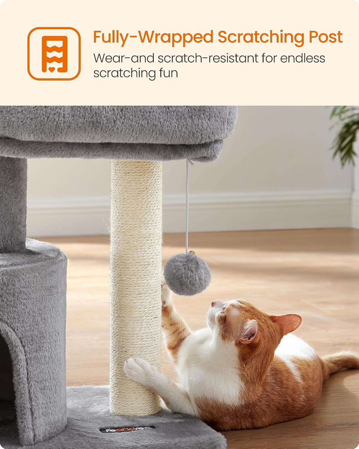 Feandrea Cat Tree, 18.5-in Small Cat Tower, Cute Kittens Condo, Smoky Gray