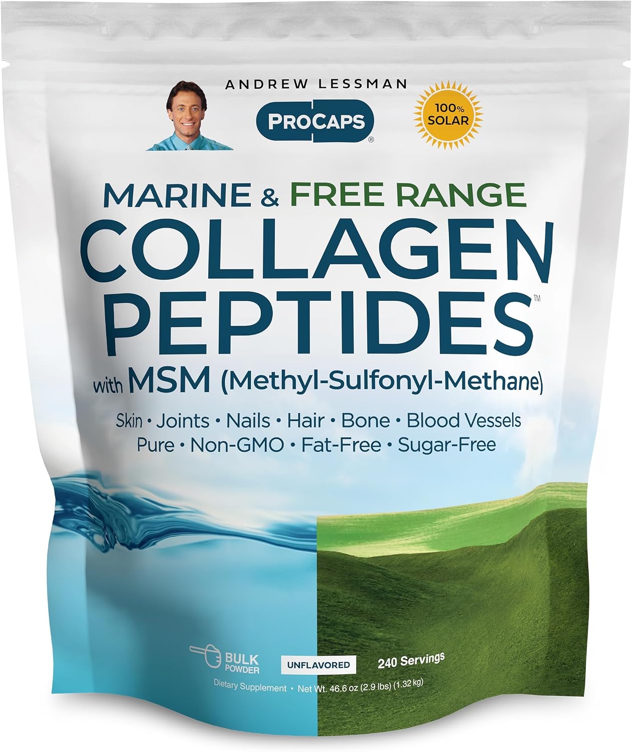 ANDREW LESSMAN ProCaps Marine Collagen Peptides with MSM Powder 60 Servings