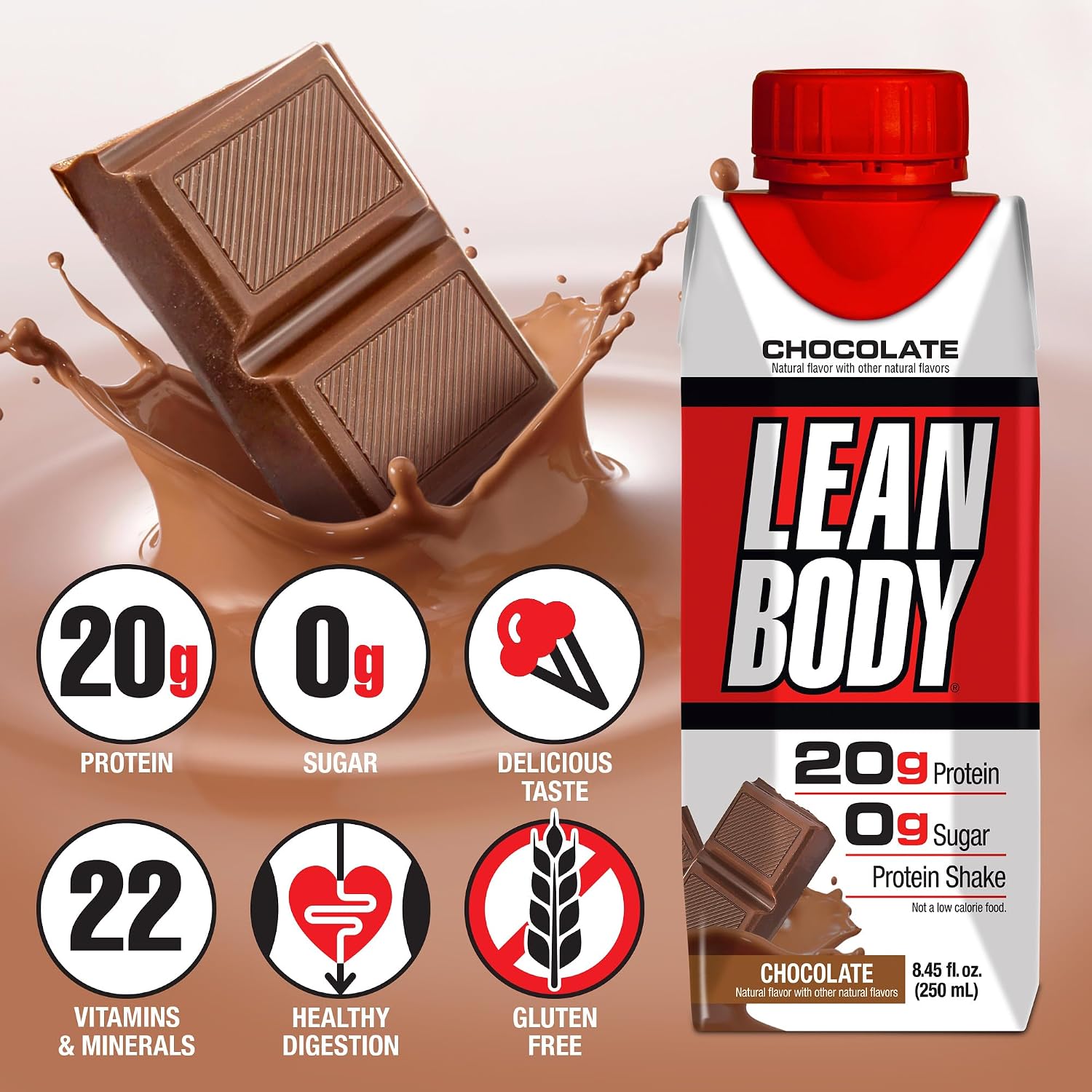 Labrada Lean Body Ready-to-Drink Chocolate Protein Shake, 40g Protein, Whey Blend, 0 Sugar, Gluten Free, 22 Vitamins & Minerals, LABRADA, 17 Fl Oz (Pack of 12)