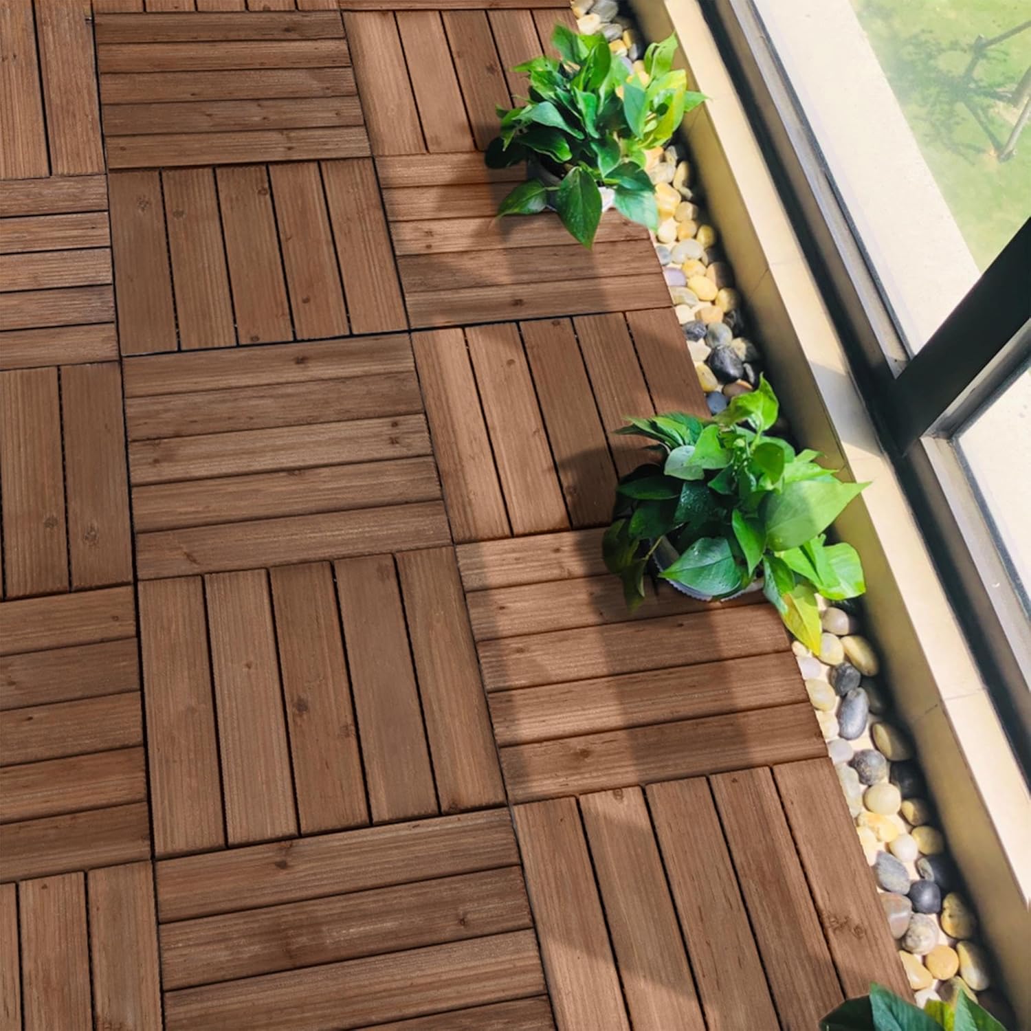Topeakmart 27PCS Interlocking Deck Tiles 12x12 Patio Flooring, Brown