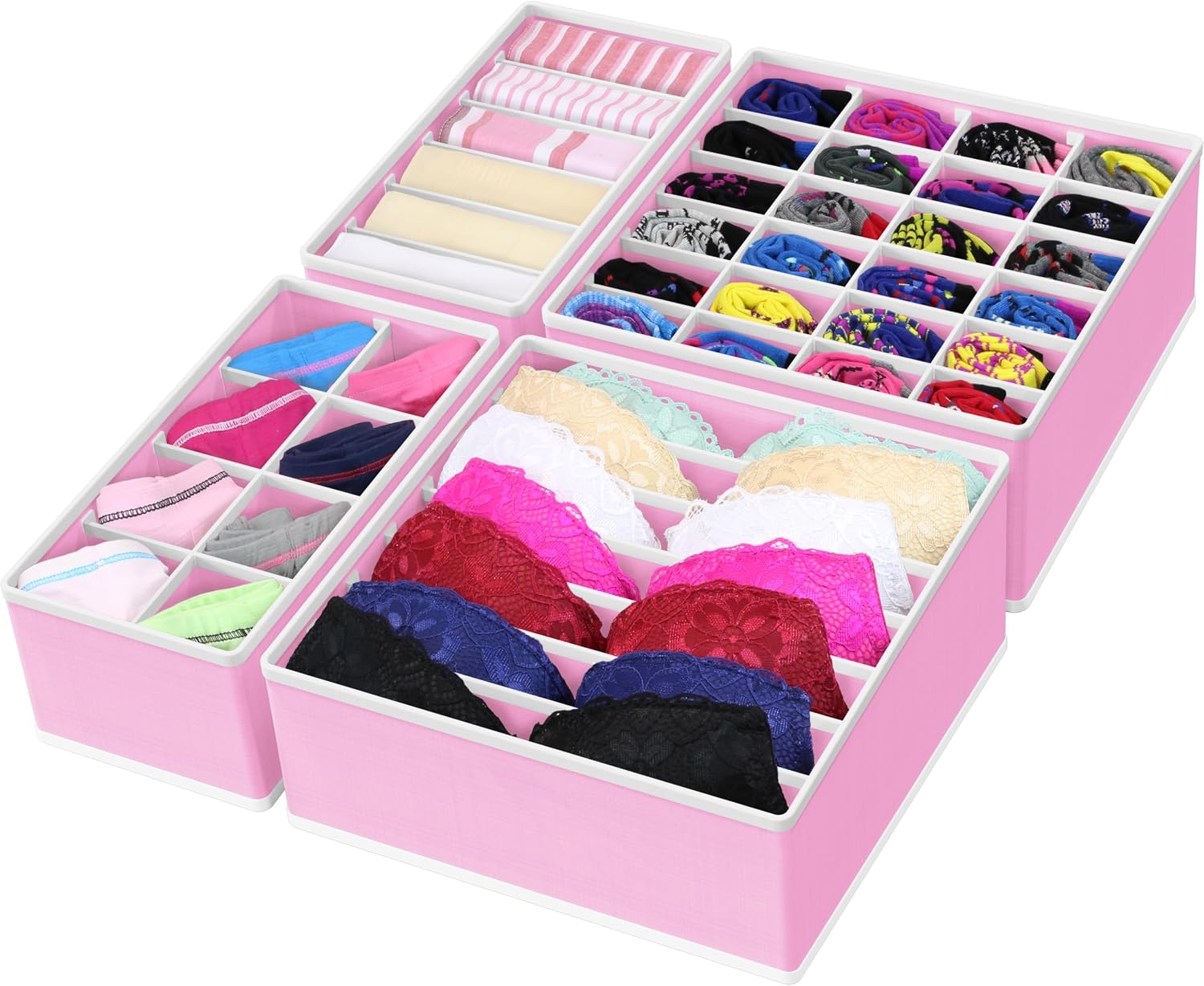 Simple Houseware 4-Pack Drawer Organizer Set for Underwear/Socks/Bra, Gray | Closet Dividers for Underwear, Socks, Bras, Scarves, Ties - Foldable Non-Woven Storage Boxes
