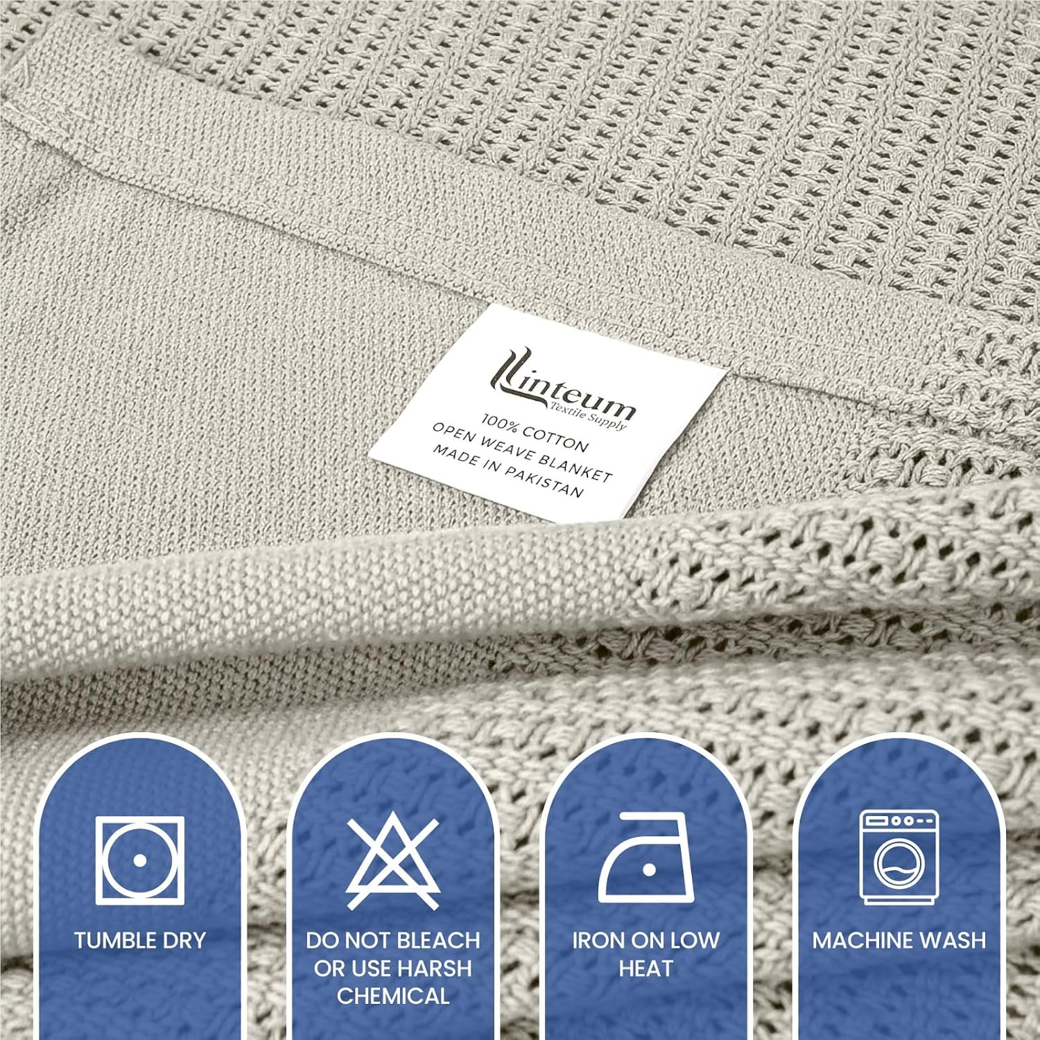 Linteum 100% Cotton Open-Cell Leno Weave Blanket — Breathable All Season — Queen 90x90 — Ice Grey