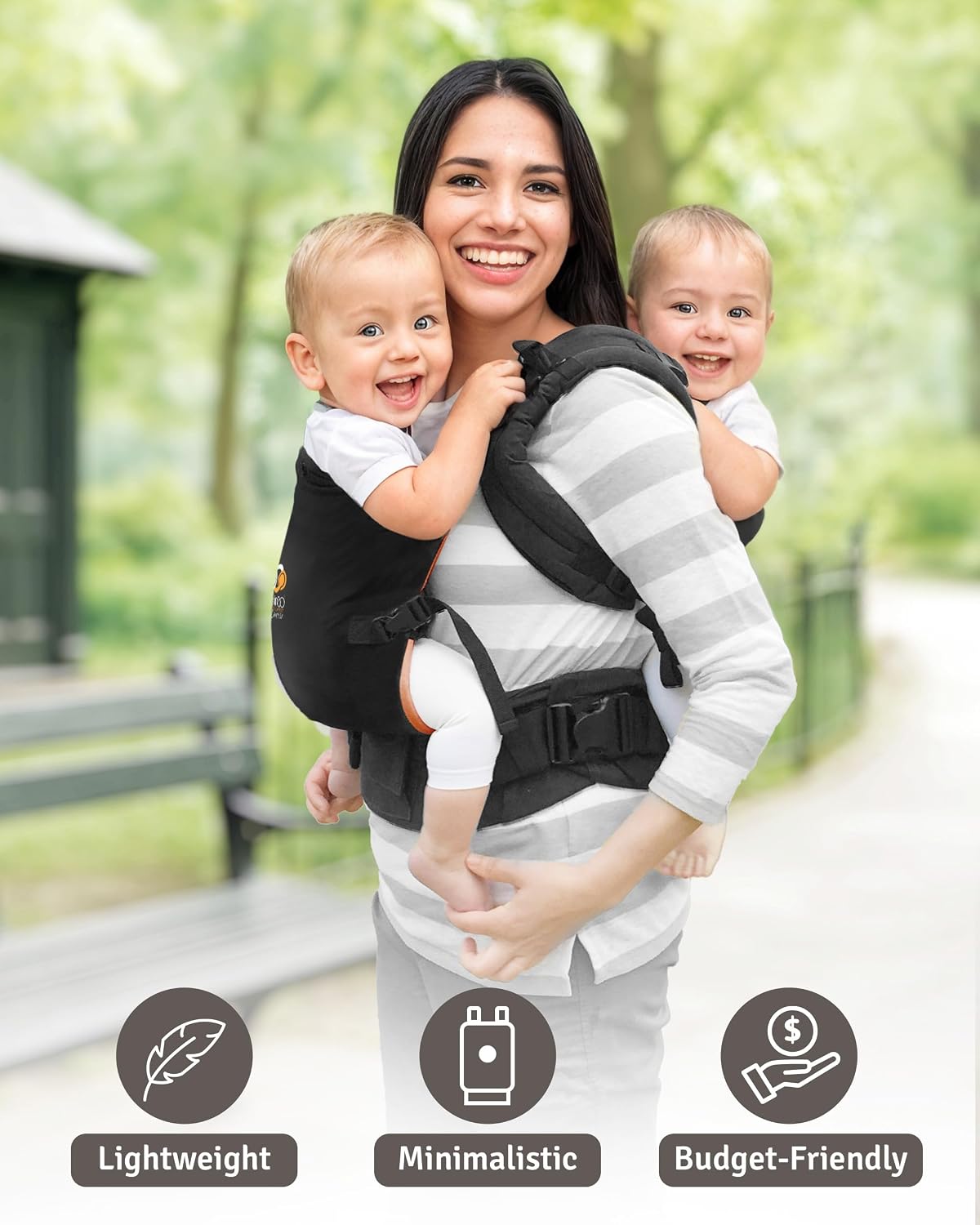 TwinGo Baby Carrier Lite Model – Adjustable Twin Carriers for 2 Babies for Front & Back Carry – 26–55 in Waistband