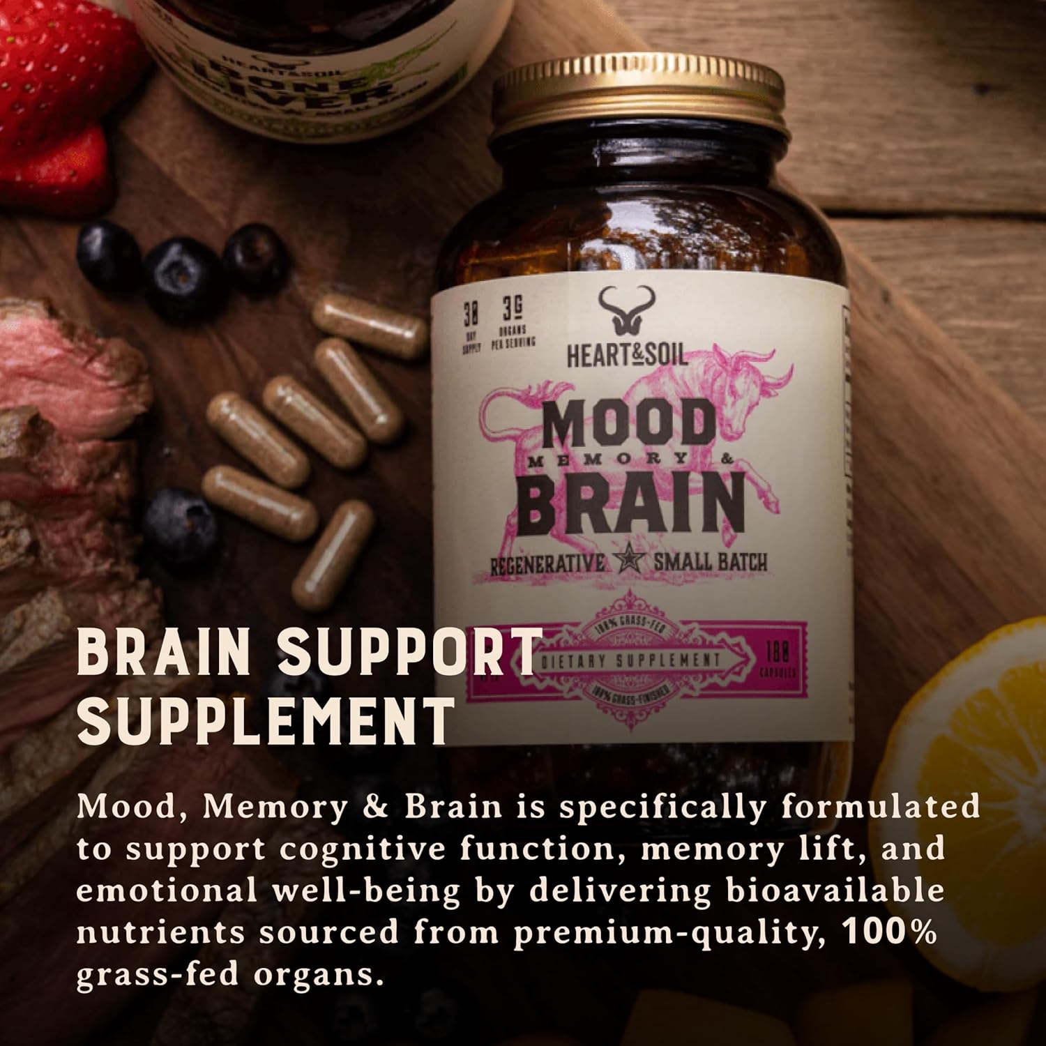 HEART & SOIL Beef Brain Supplement, 180 Capsules
