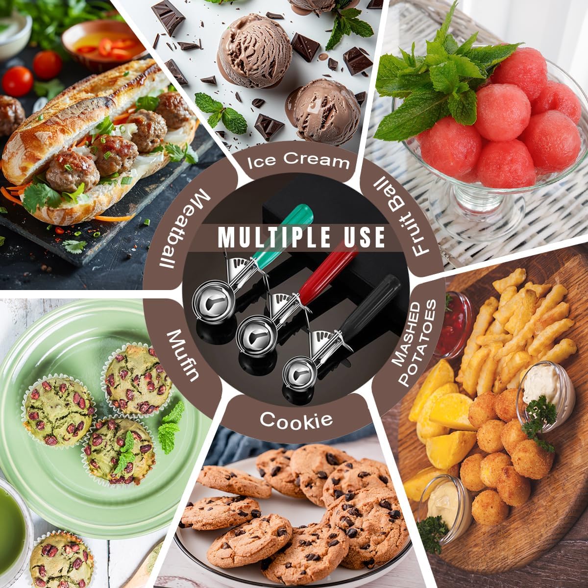 Saebye Cookie Scoop Set, Ice Cream Scoop Set, Cookie Scoops for Baking, Multiple Size Large-Medium-Small Size Disher