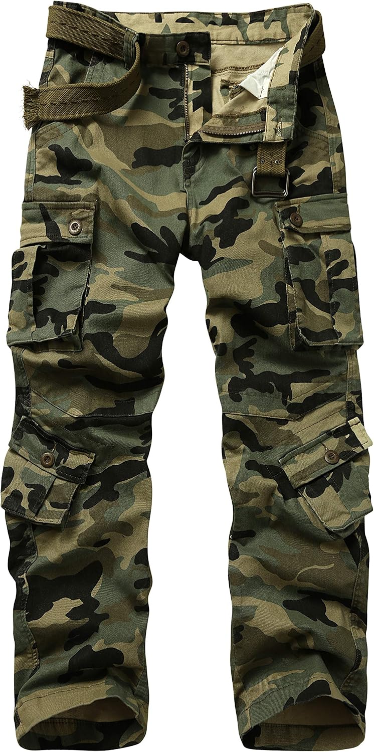 Mens Cargo Pants Camo Work Tactical Rip Stop BDU Casual Army Military Pants | 100% Cotton,Wear Resistant,Breathable,Sweat-absorbent,Men's Wild Cargo Pants with 8 Pockets,Relaxed Loose Fit Hiking Pants