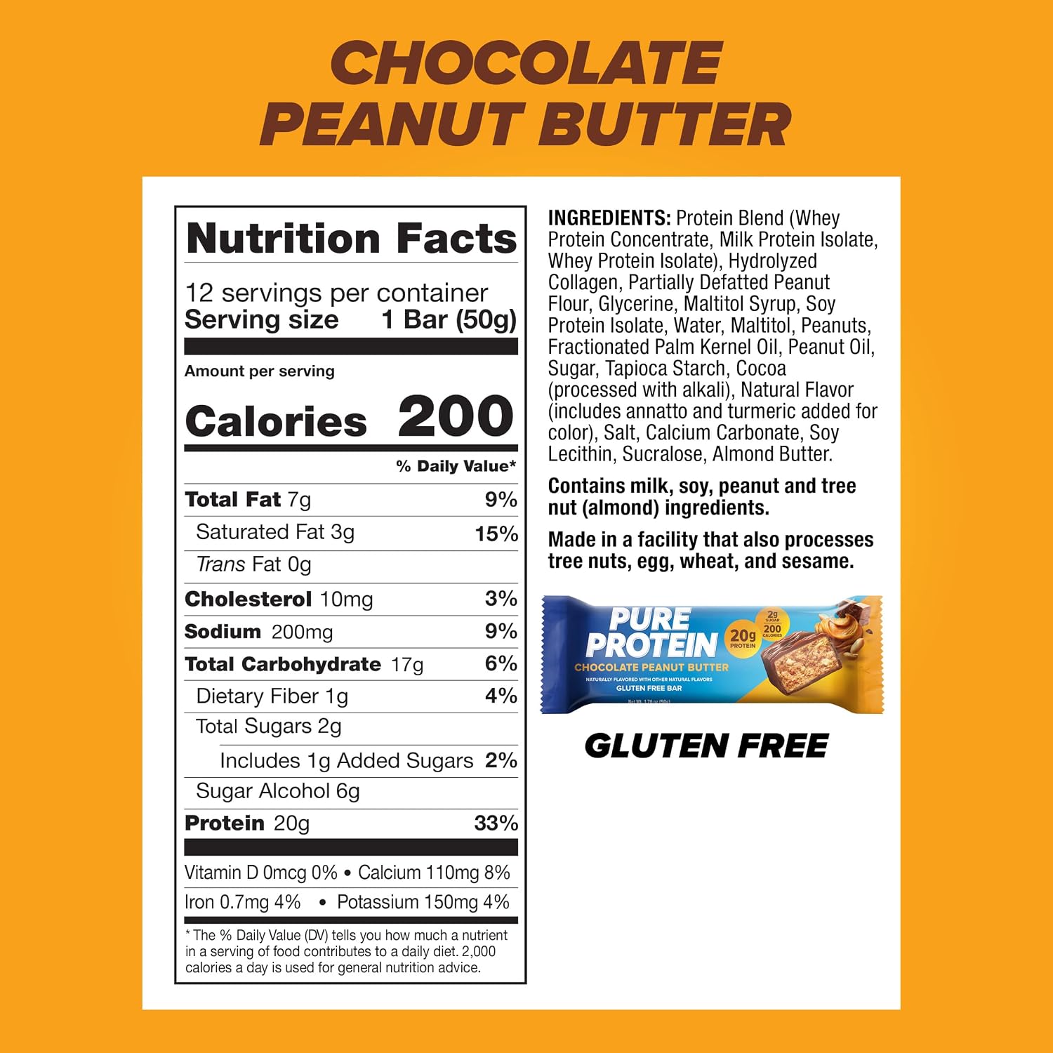 Pure Protein Chocolate Deluxe Protein Bars, 21g Protein, Gluten Free, 12 Ct