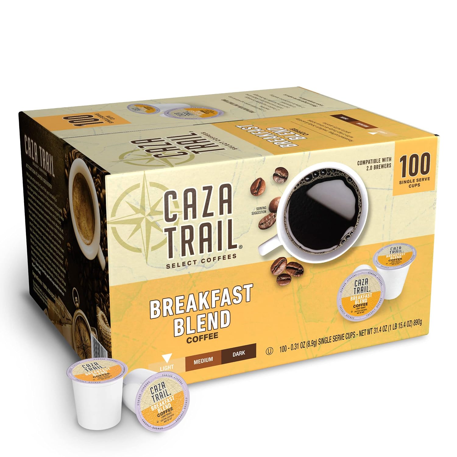 Caza Trail Coffee, Kona Blend, 100 Single Serve Cups