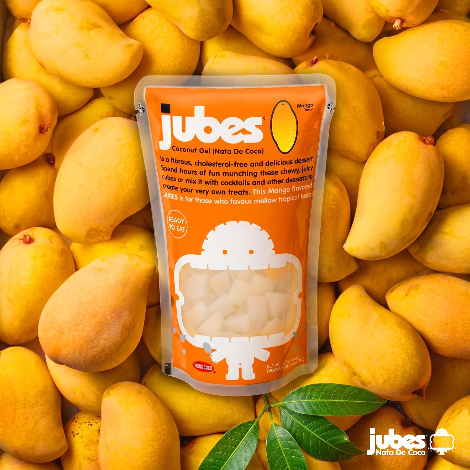 Jubes Pandan Nata De Coco Jelly Cubes (12.7 oz, Pack of 3) - Pandan Coconut Jelly Cubes for Sago - Coconut Gel in Syrup Toppings for Fruit Tea, Boba, Bubble Tea, Drinks, Desserts Yogurt, Ice Cream, Beverage