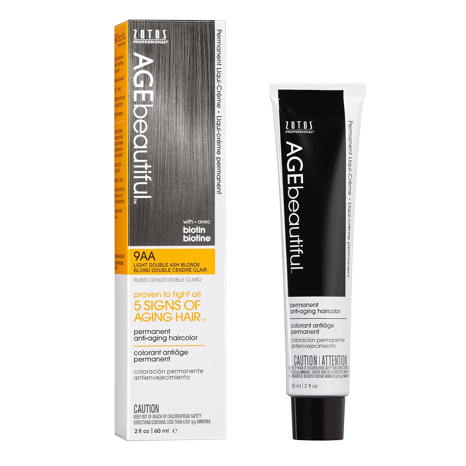 AGE beautiful Permanent Hair Color Cream, 100% Gray Coverage Hair Dye with Biotin Anti-Aging Formula for Fuller, Thicker Hair, Professional Salon Quality