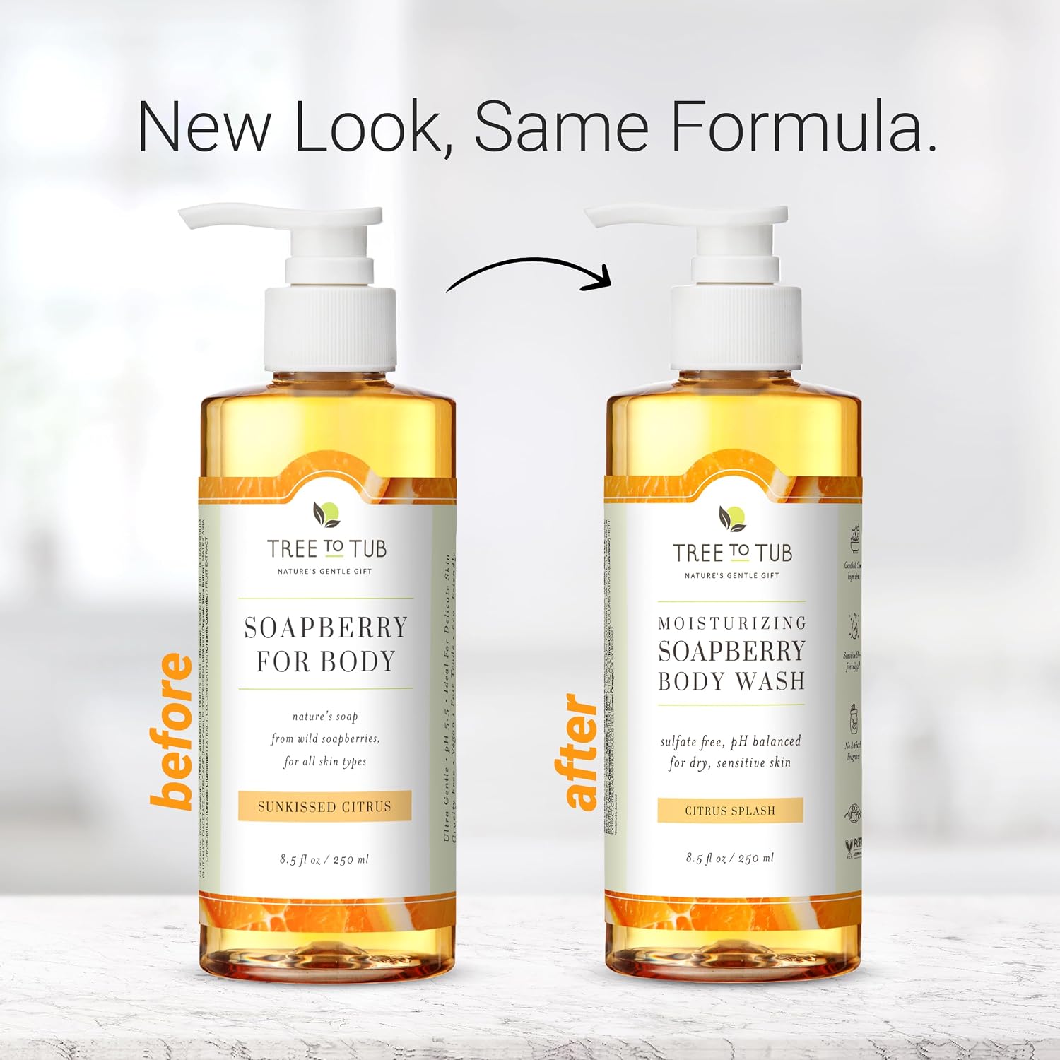 Tree To Tub Soapberry Body Wash for Dry, Sensitive Skin, pH 5.5, 8.5 Fl Oz | Sulfate & Paraben-Free, Rich Lather, Fragrance-Free, Shea Butter & Aloe Vera, Vegan & Cruelty-Free, Gentle for Daily Use