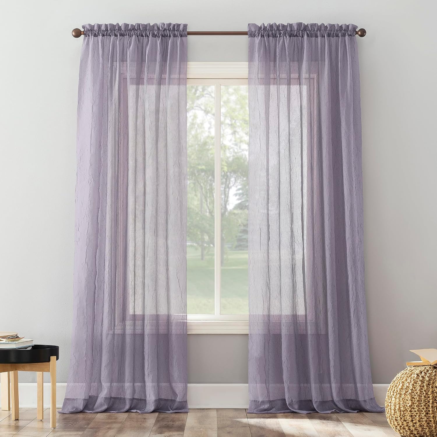 No. 918 Erica Crushed Sheer Voile Rod Pocket Curtain Panel, 51" x 108", Eggshell Off-White