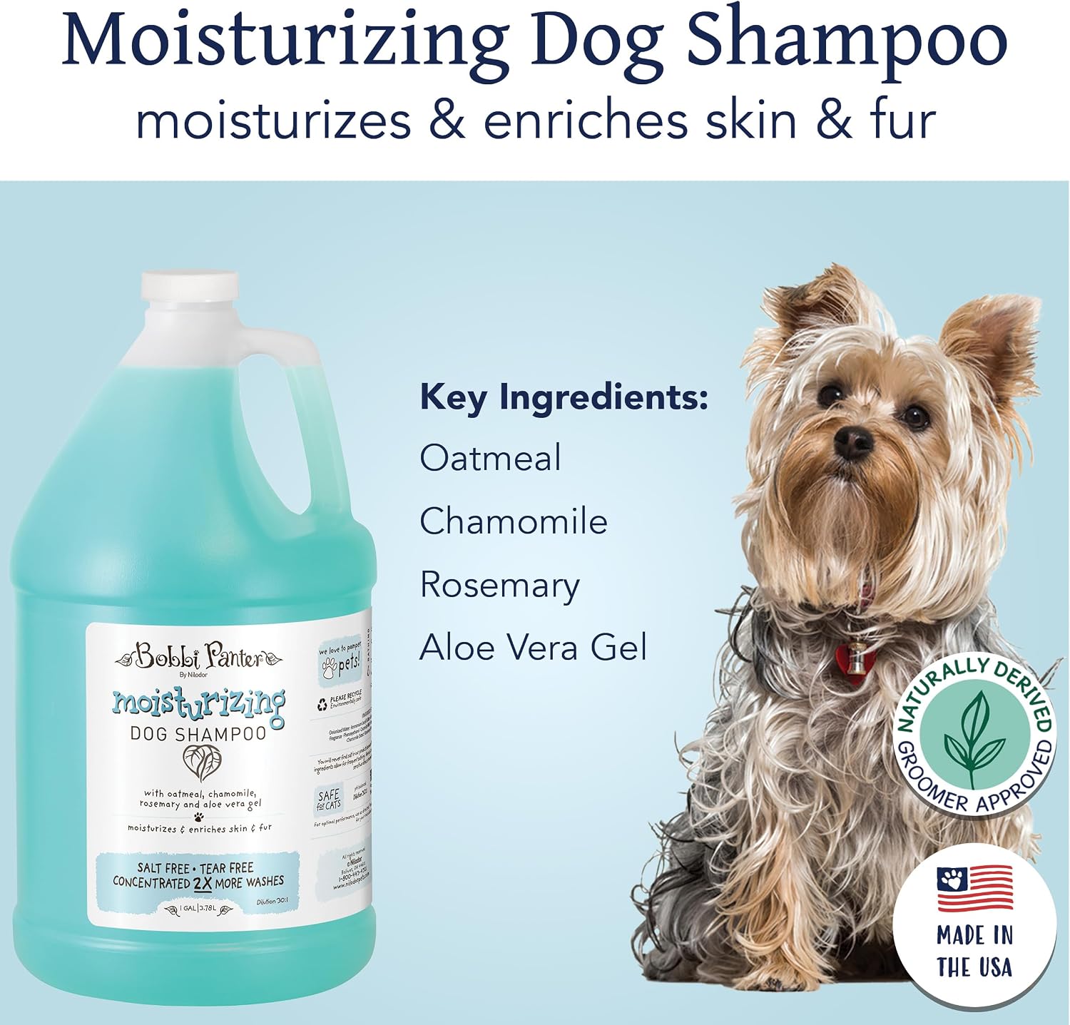 Bobbi Panter Soothing Dog Shampoo Tea Tree, Lavender, Cucumber & Oat Protein – Natural Formula for Sensitive Skin & Irritation Relief, Tear-Free, 30:1 Concentrate, Made in USA, 14 oz