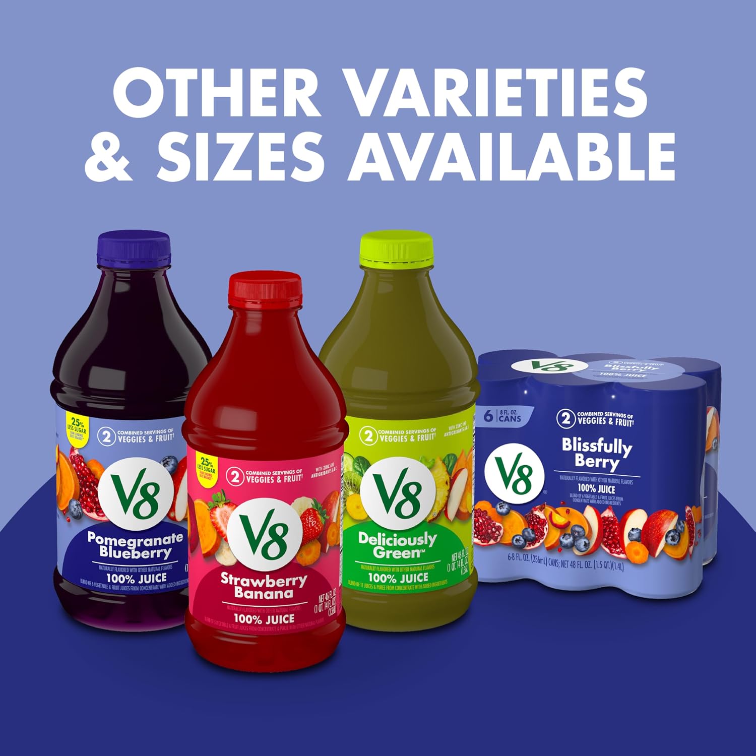 V8 Blends 100% Juice Pomegranate Blueberry Juice, Fruit and Vegetable Juice Blend, 46 Fl Oz Bottle