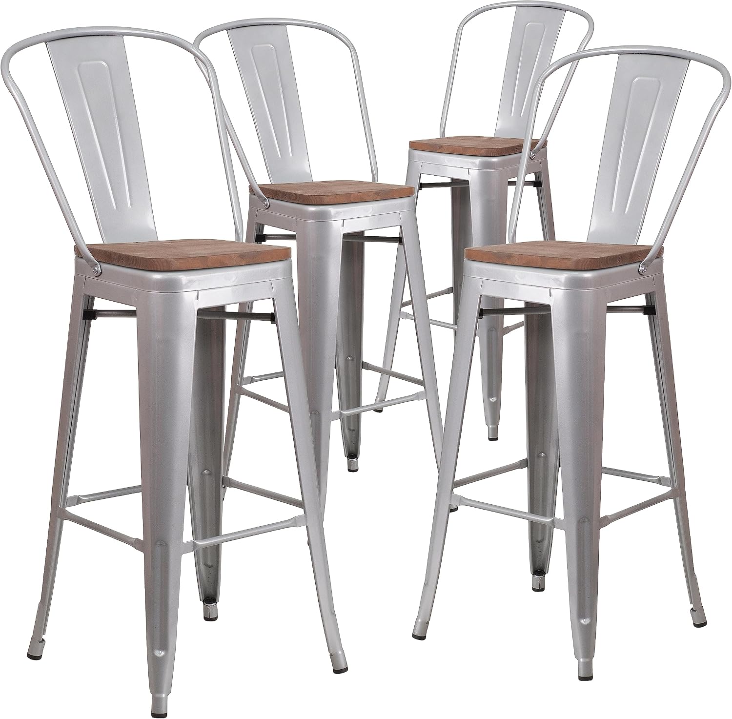 Flash Furniture 30 in Metal Barstool with Back, Blue | Commercial Grade, Removable Back, Indoor/Outdoor Use