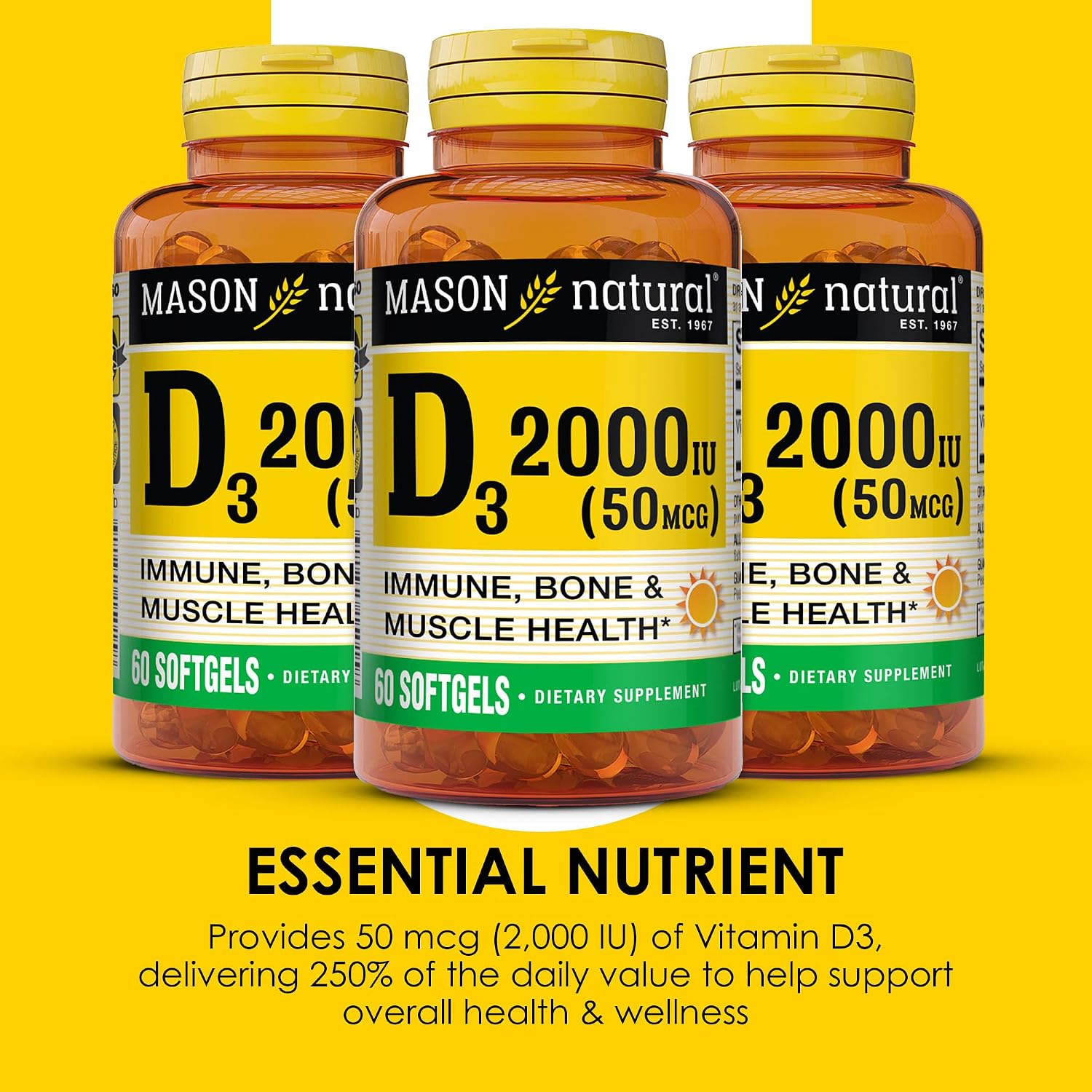 MASON NATURAL Vitamin D3 2000 IU Ultra Strength, 180 Day Supply